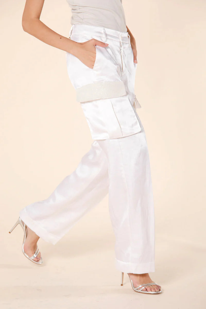 Victoria Satin Cargo Pant - Cream by Masons — view 3