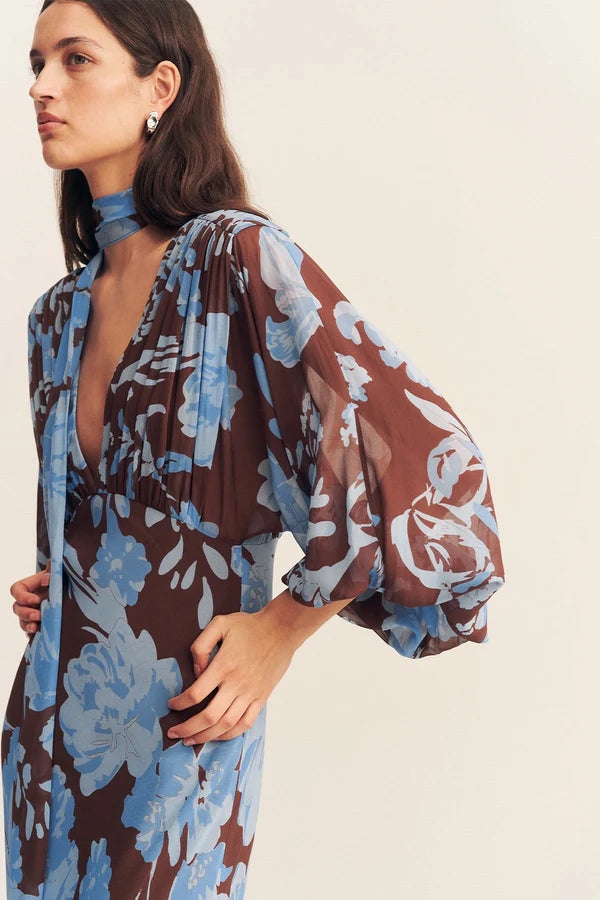 Olson Plunge Balloon Sleeve Maxi Dress - Arcadian Floral by Shona Joy — view 4