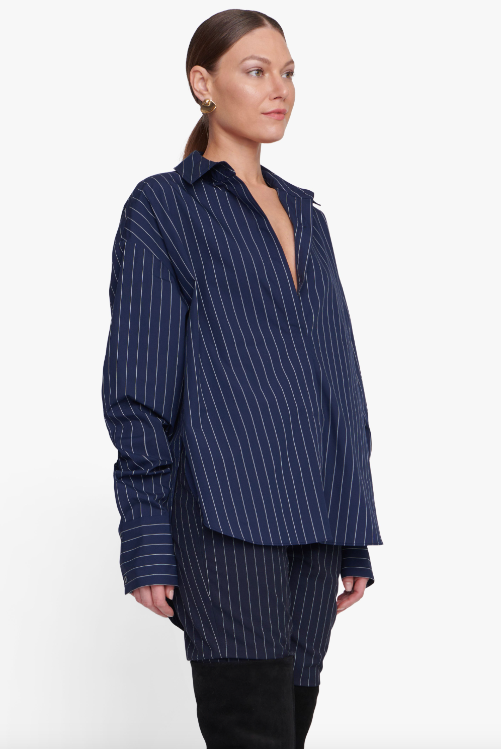 Colton Shirt - Navy Stripe by STAUD — alternate view
