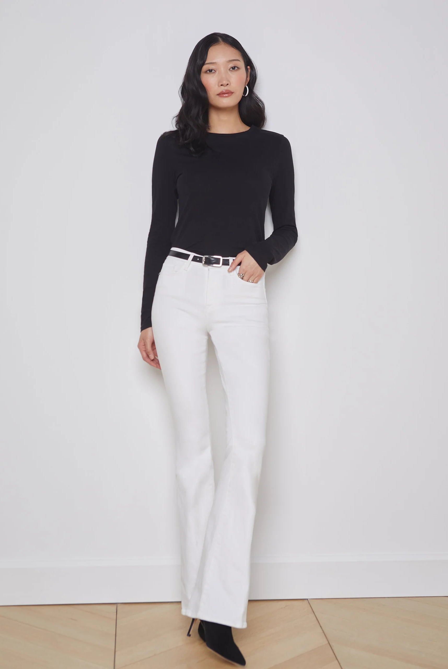 Tess Long Sleeve Tee - Black by L'agence — view 5