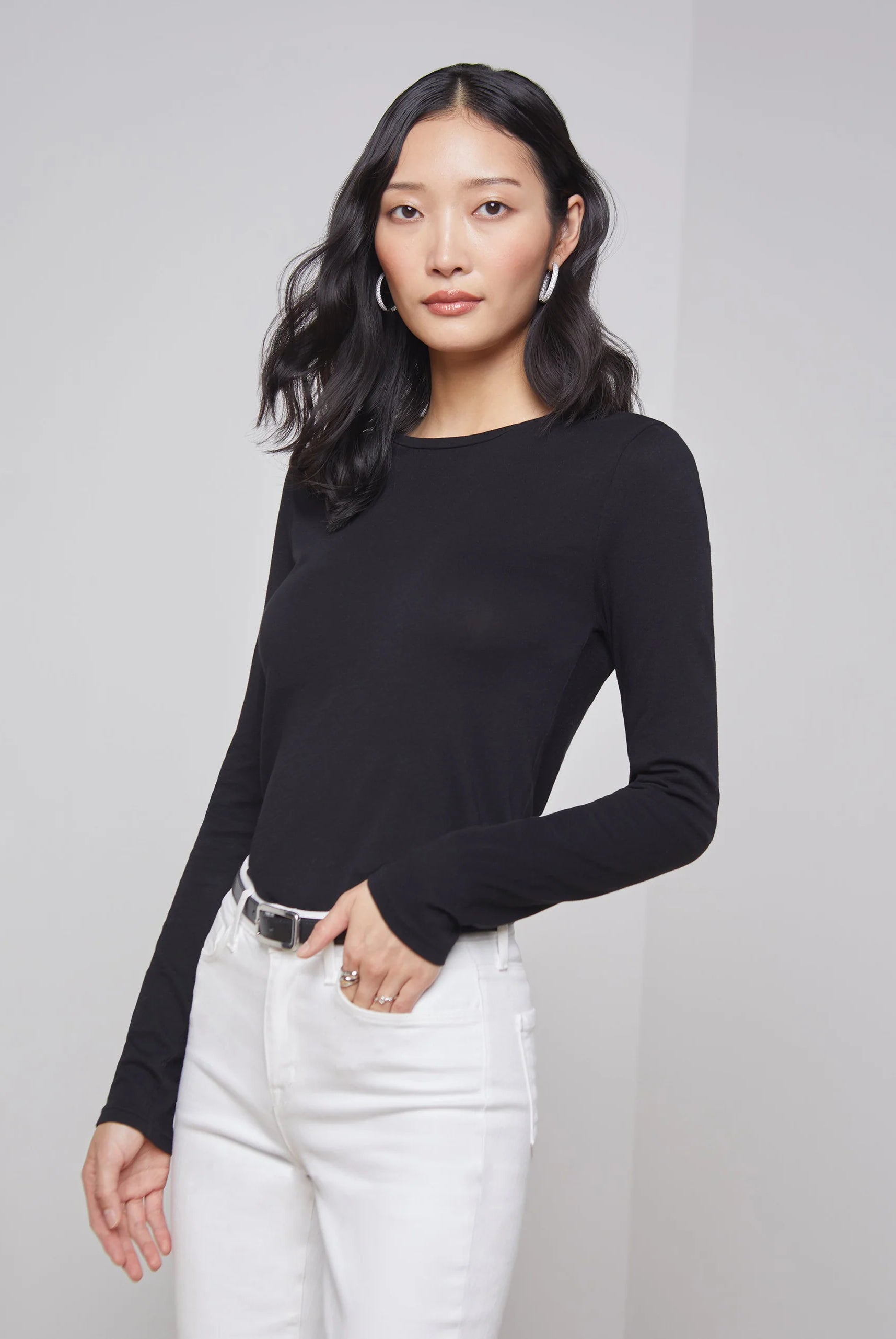 Tess Long Sleeve Tee - Black by L'agence | 25 South Boutiques