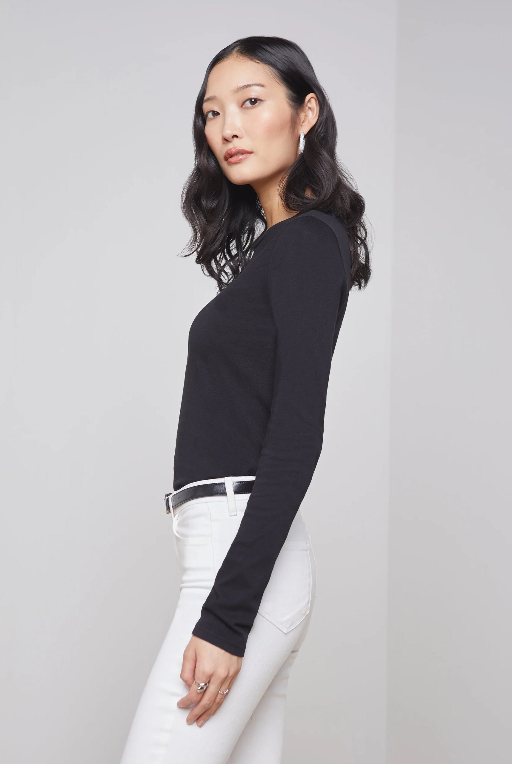 Tess Long Sleeve Tee - Black by L'agence — alternate view