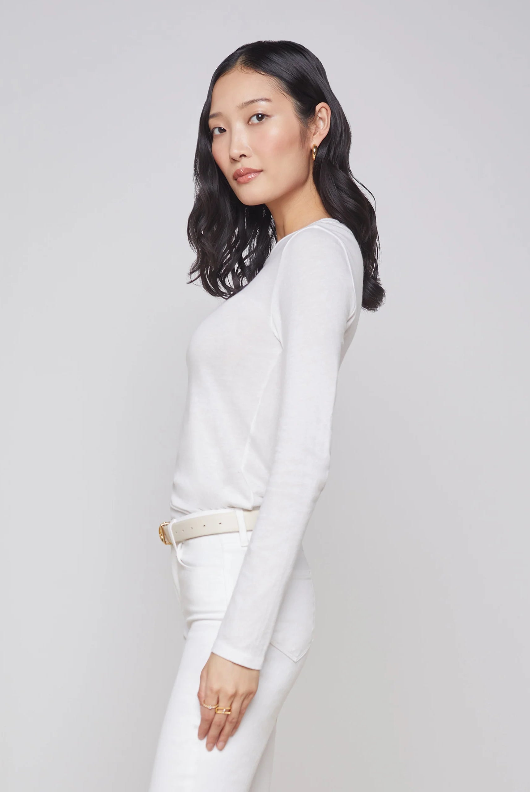 Tess Long Sleeve Tee - White by L'agence — alternate view