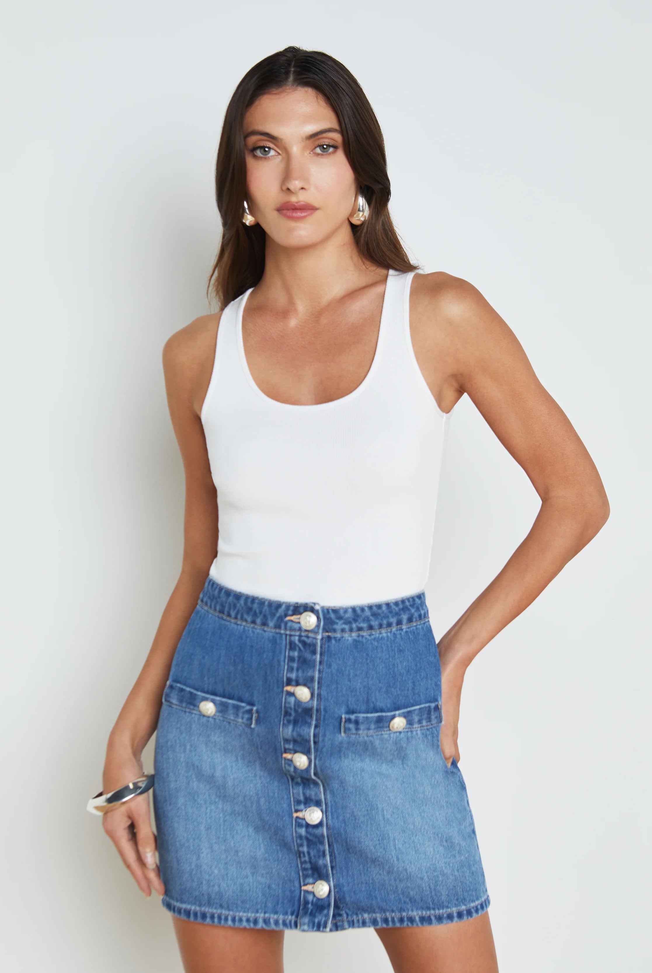 Adira Scoopneck Tank - White by L'agence | 25 South Boutiques