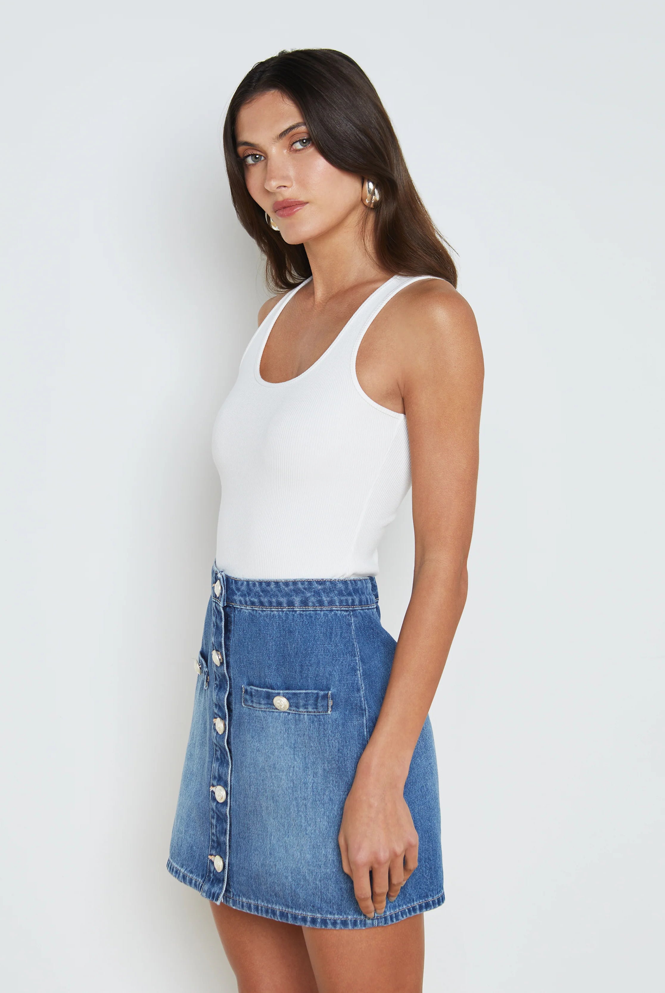 Adira Scoopneck Tank - White by L'agence — view 3