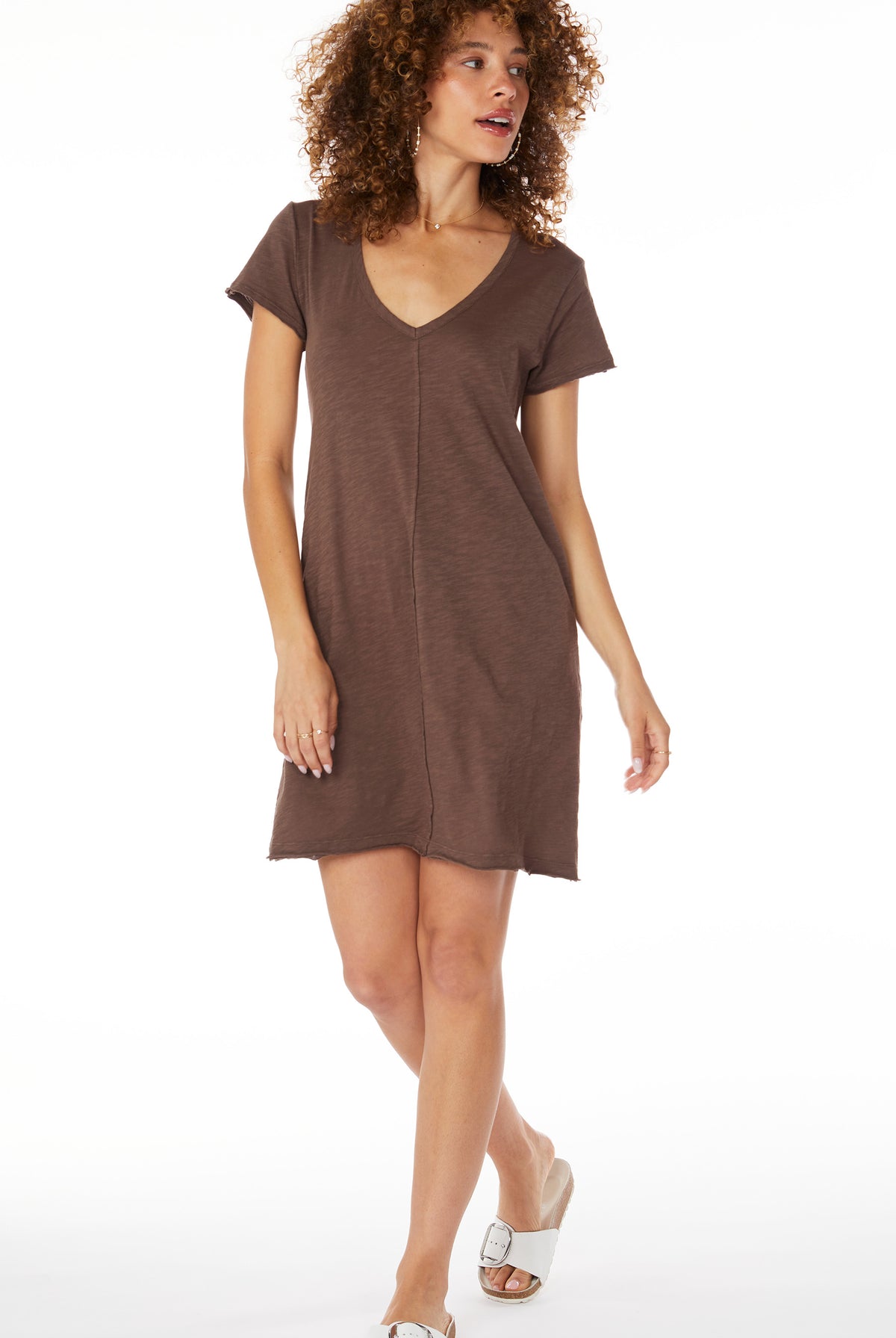 V Neck Raw Edge T-Shirt Dress - Earth by Bobi | 25 South Boutiques