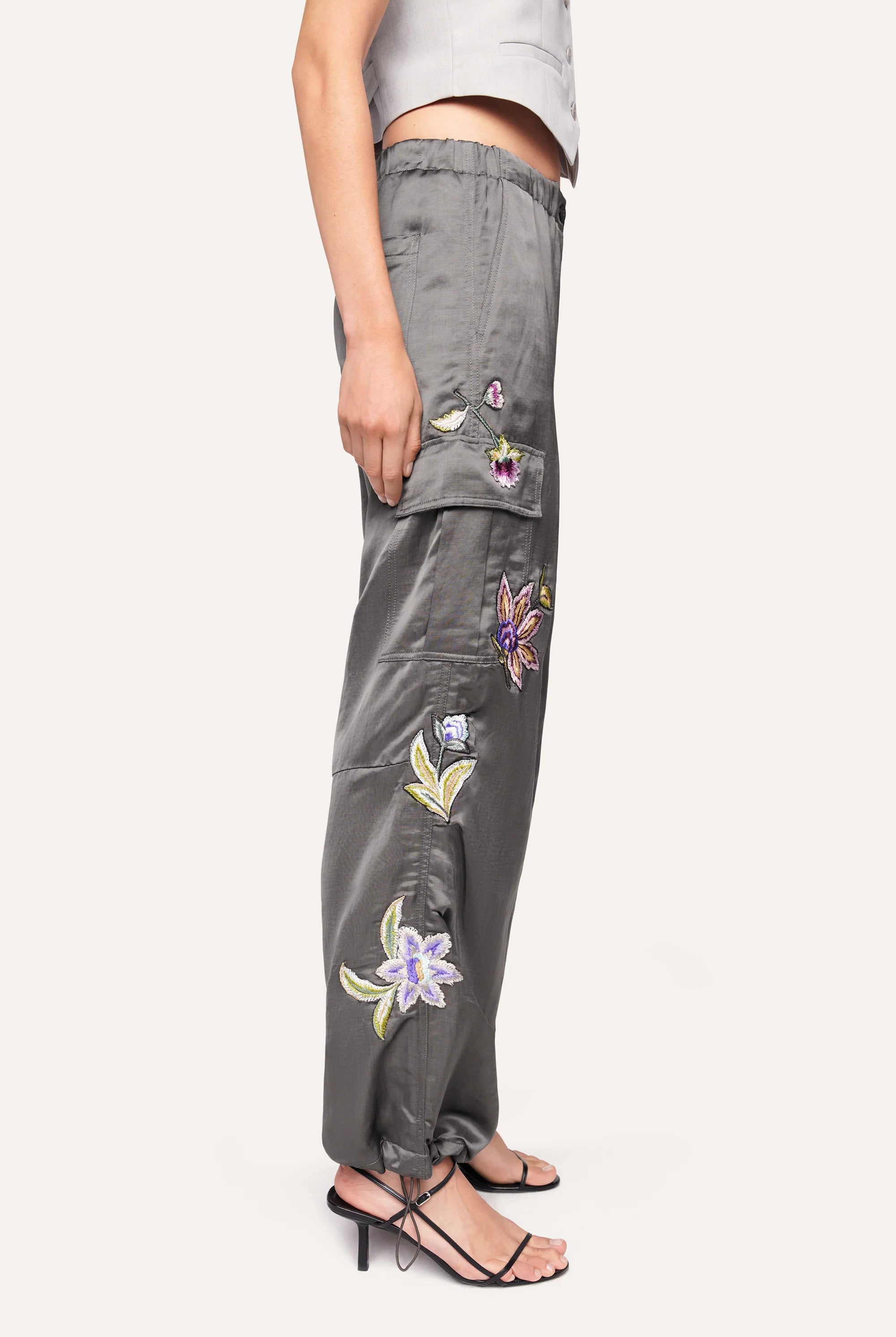 Morgan Satin Trousers Wide Fit Cargo - Volcanic by Cambio — alternate view