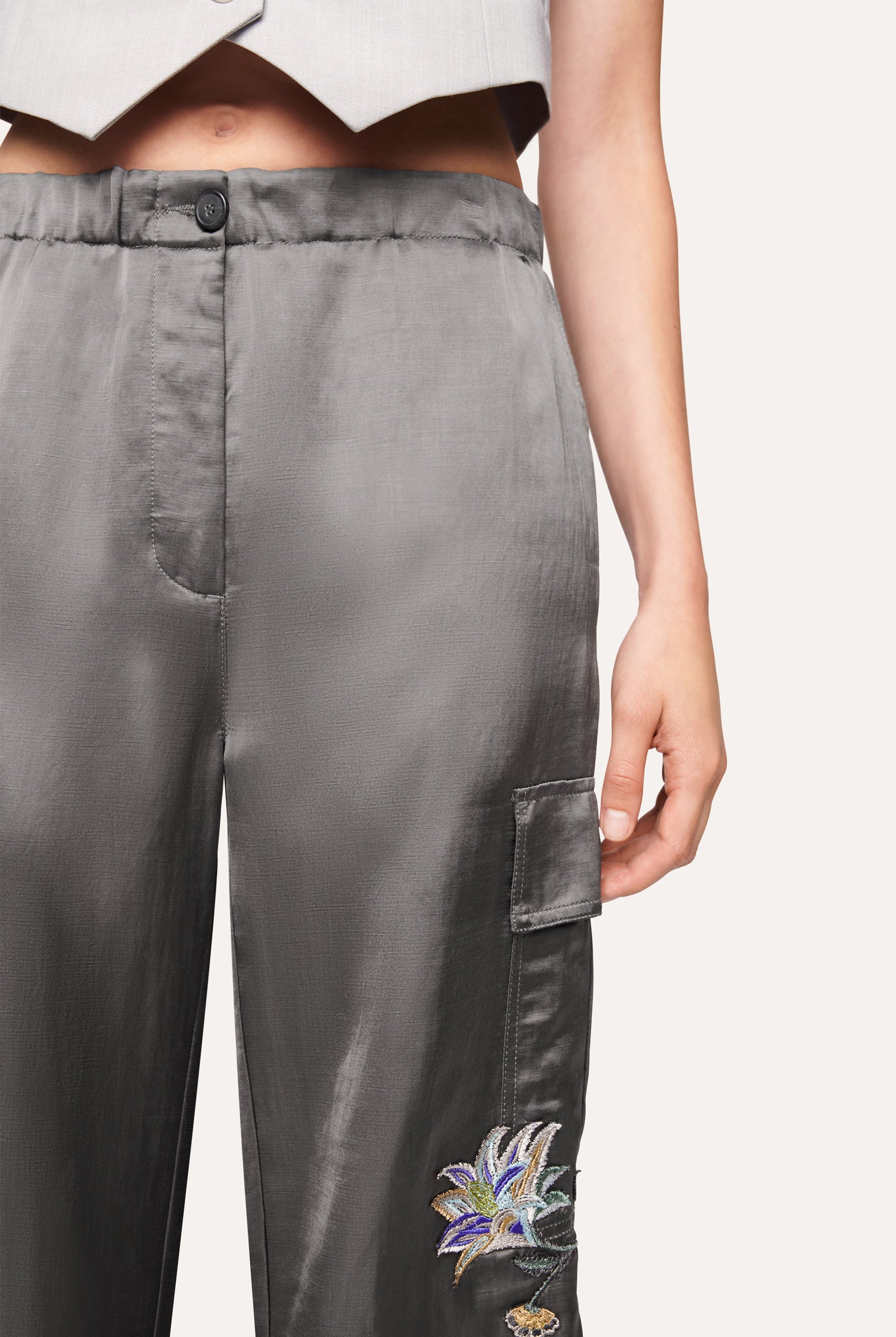 Morgan Satin Trousers Wide Fit Cargo - Volcanic by Cambio — view 3