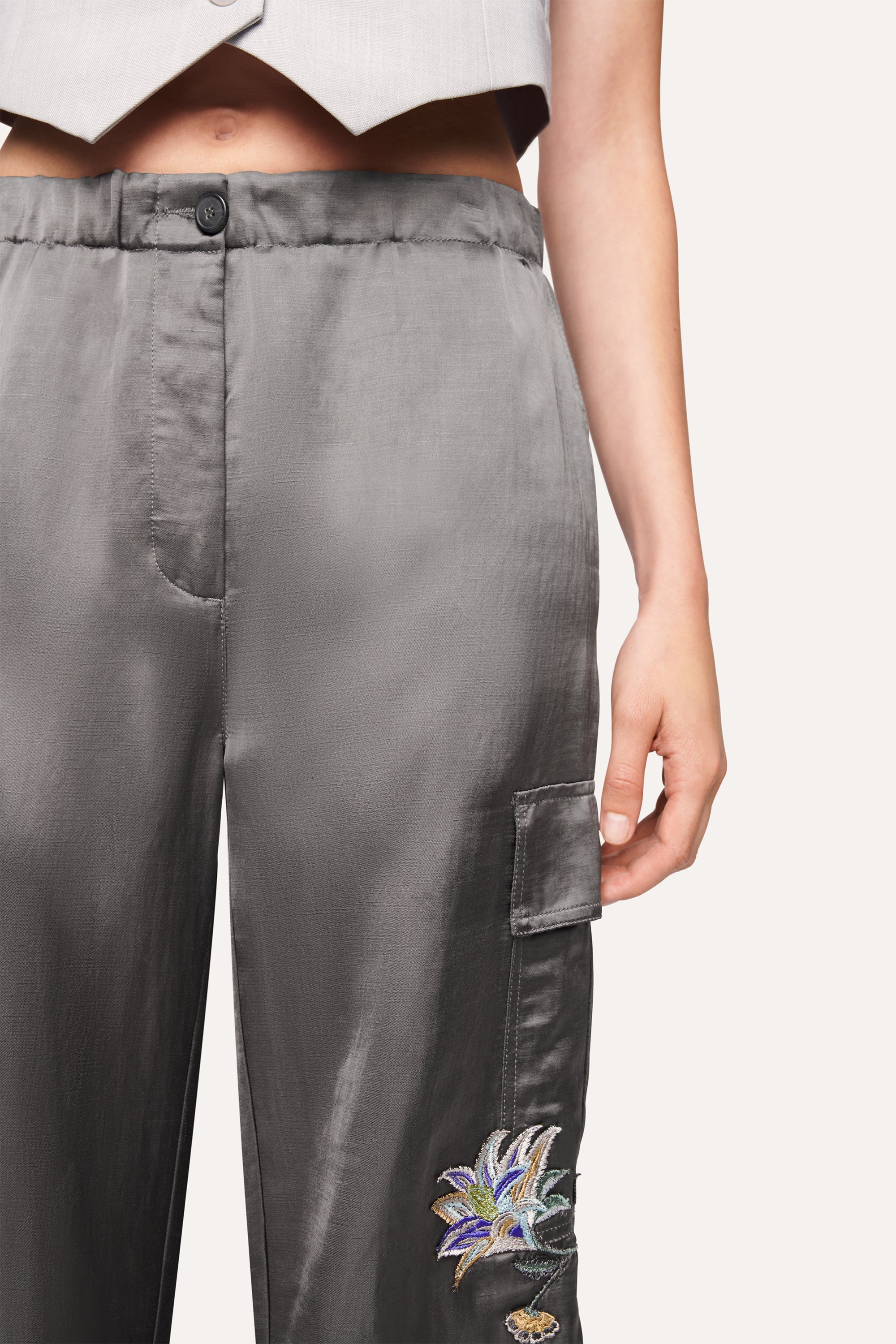 Morgan Satin Trousers Wide Fit Cargo - Volcanic by Cambio — view 3