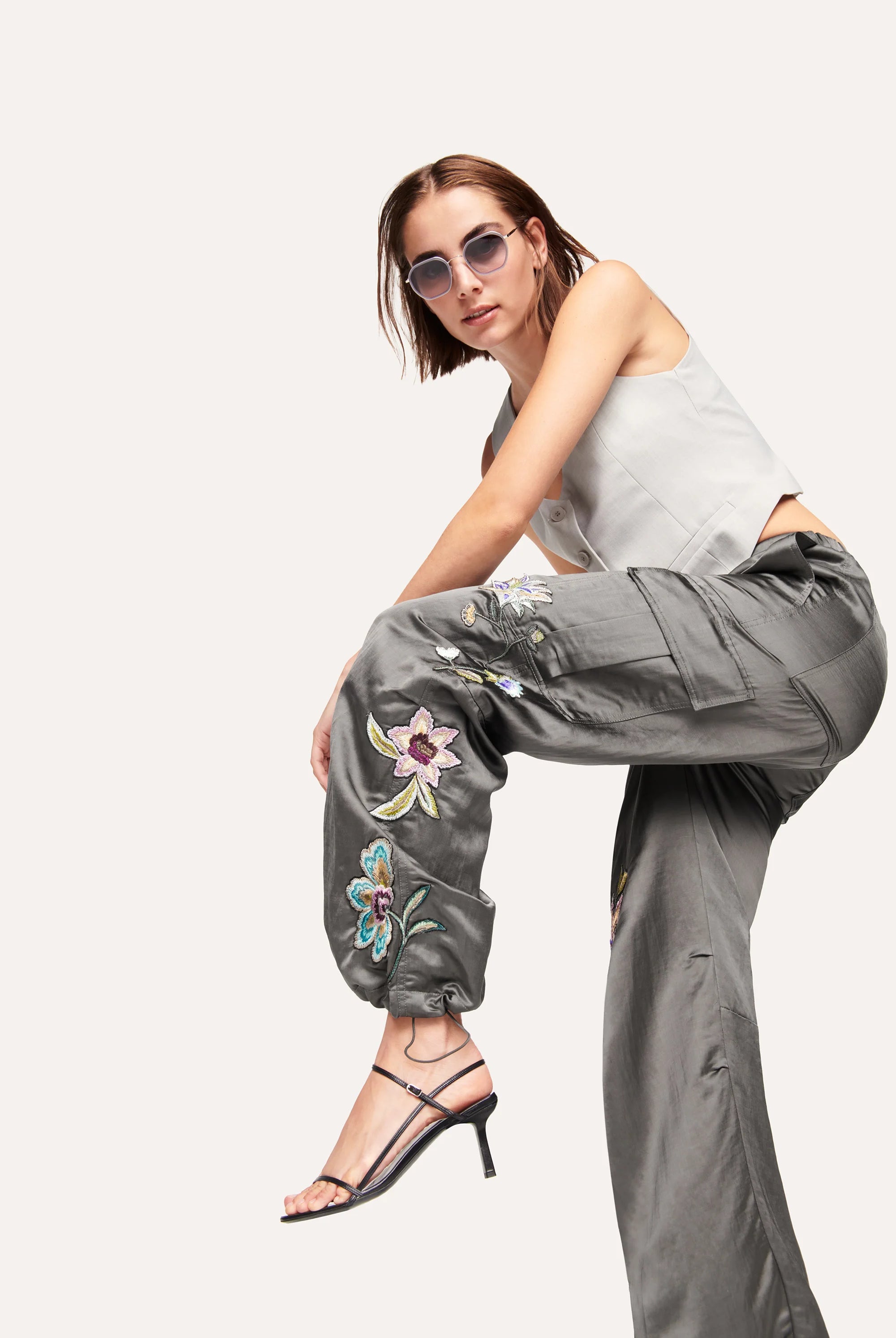 Morgan Satin Trousers Wide Fit Cargo - Volcanic by Cambio — view 5