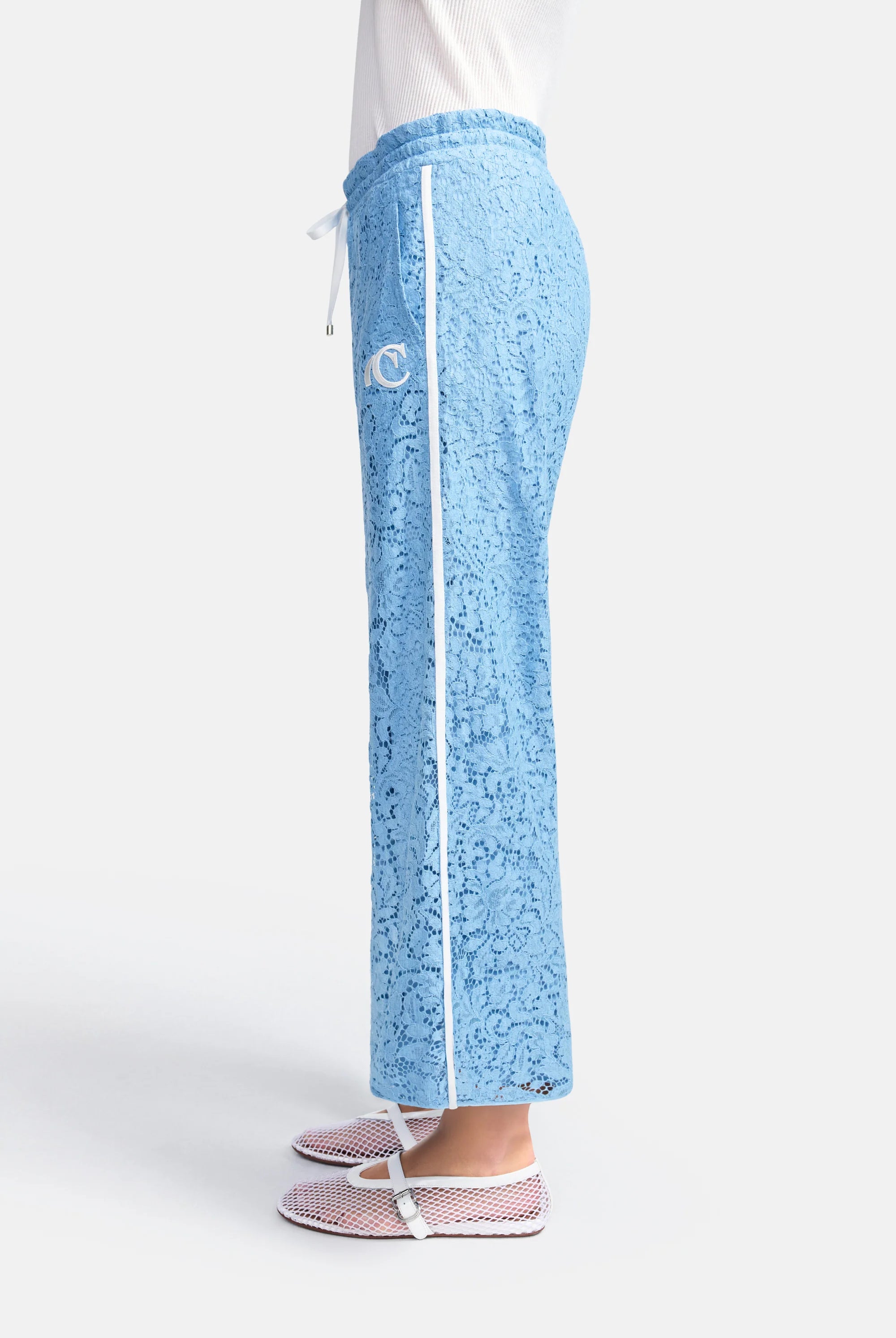 Clara Wide Leg Cropped Lace Pant - Sky Blue by Cambio — alternate view