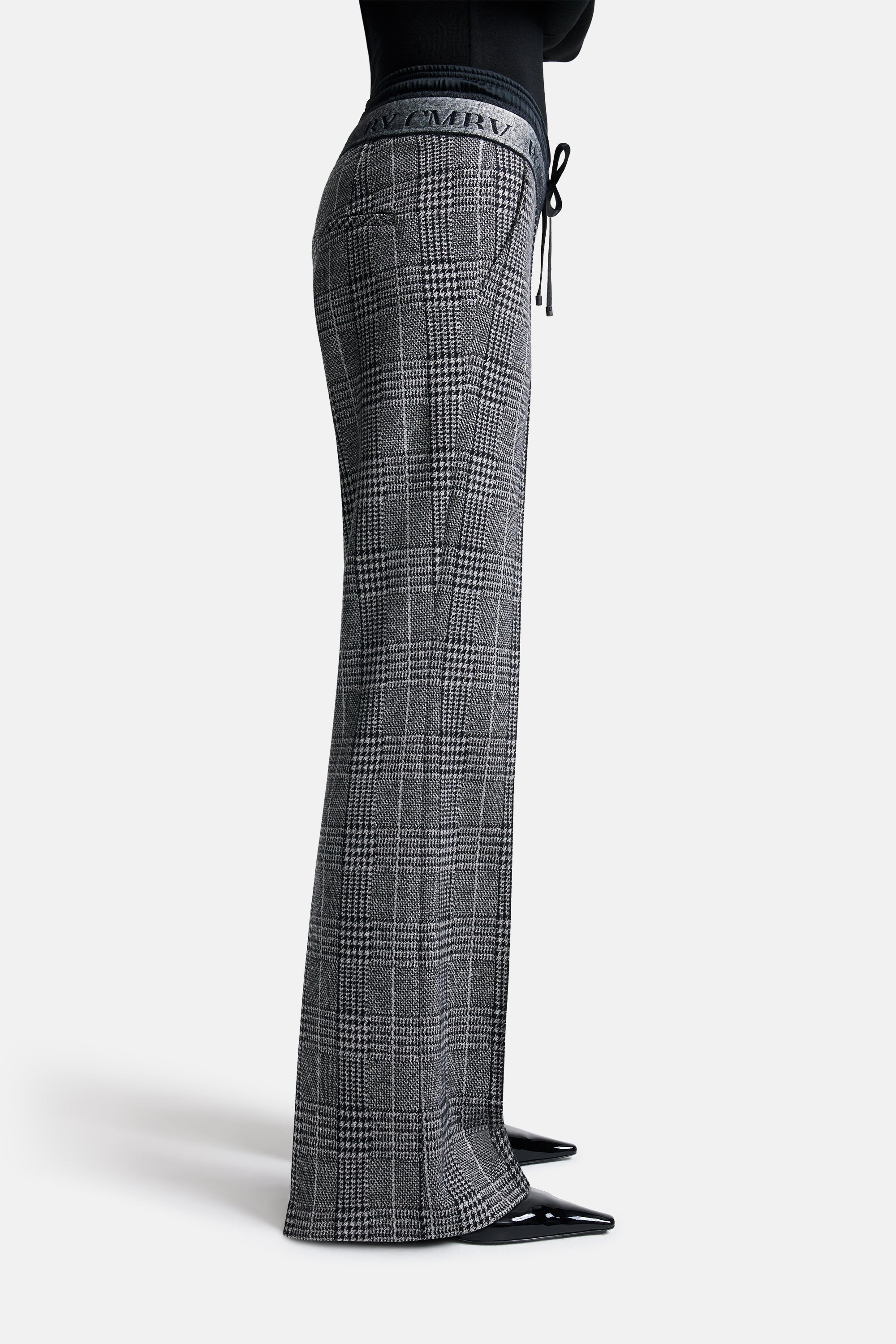 Ava Double Jog Pants - Grey Black Glencheck by Cambio — view 3
