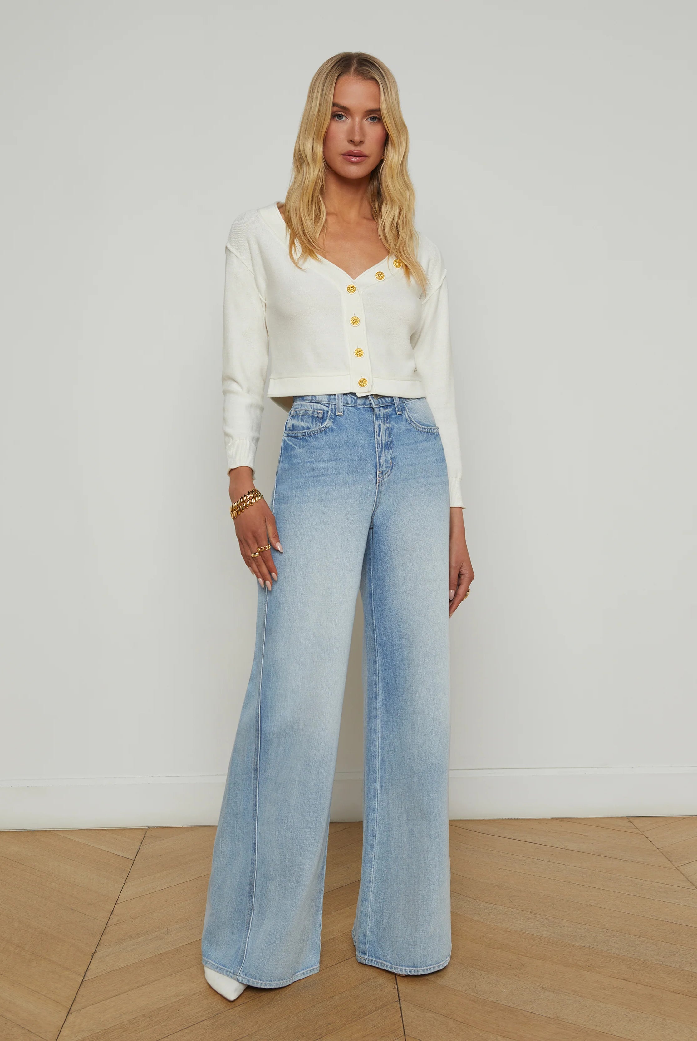 Nopal Cropped Cardigan - Ivory Gold by L'agence — view 4