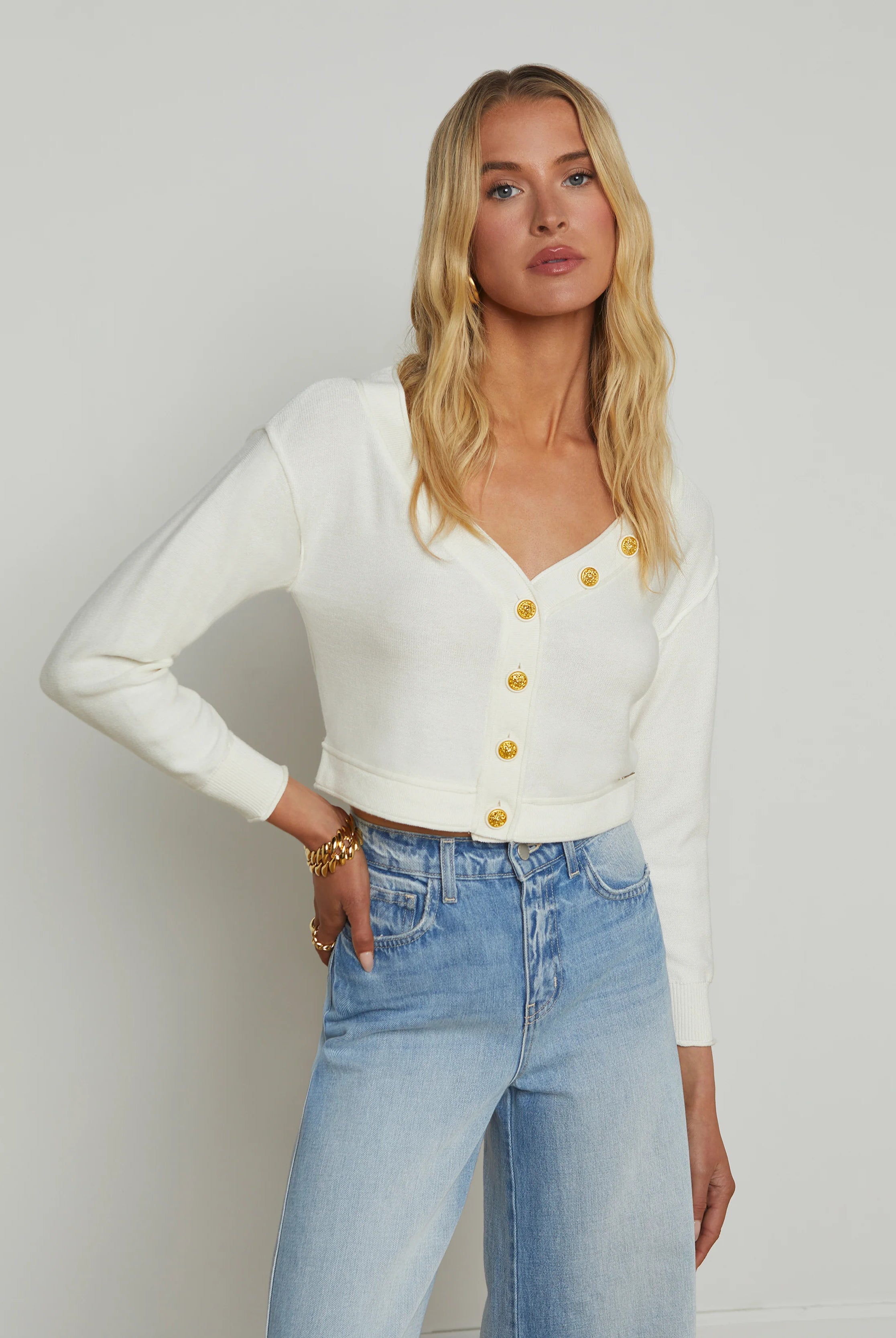 Nopal Cropped Cardigan - Ivory Gold by L'agence | 25 South Boutiques