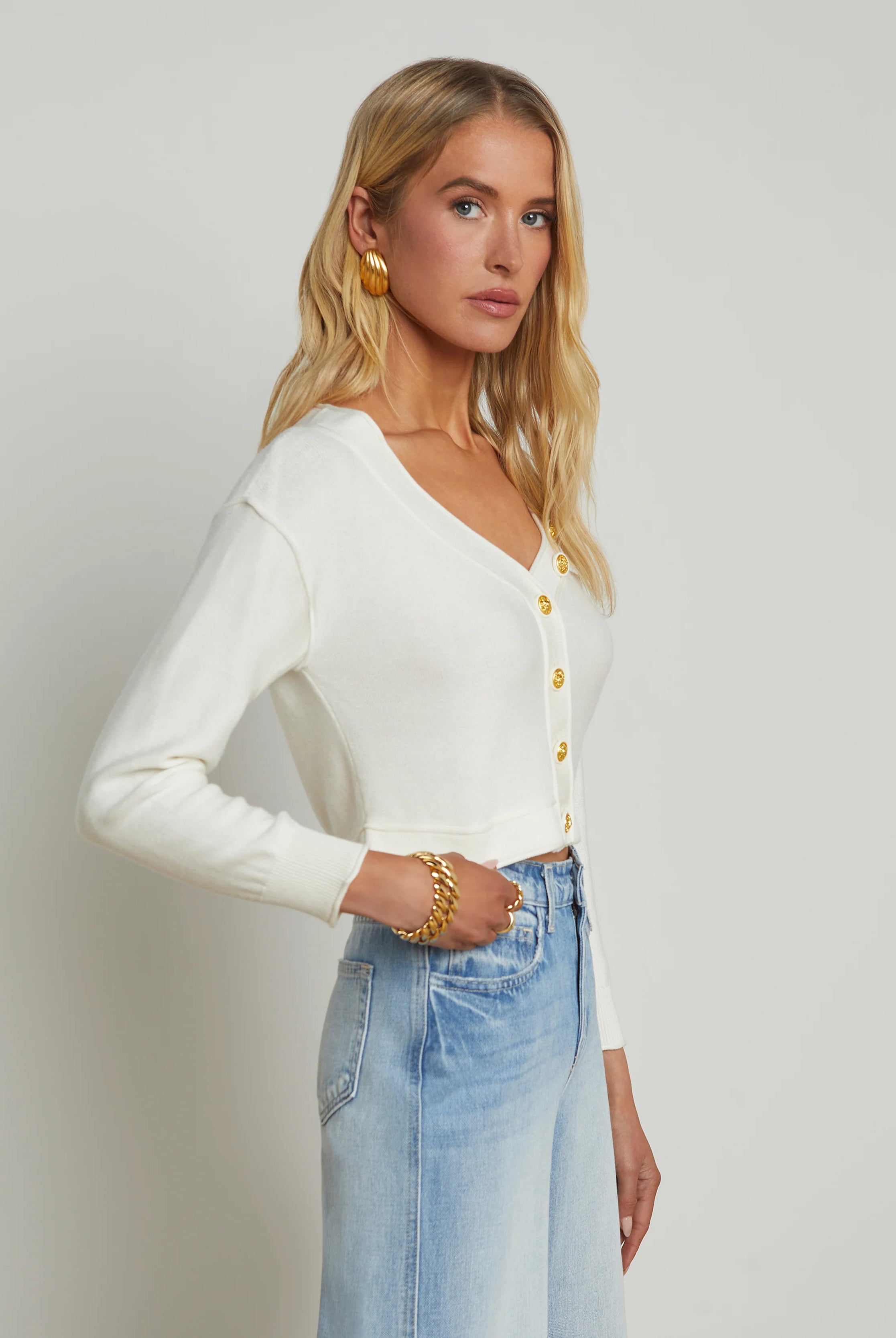 Nopal Cropped Cardigan - Ivory Gold by L'agence — alternate view