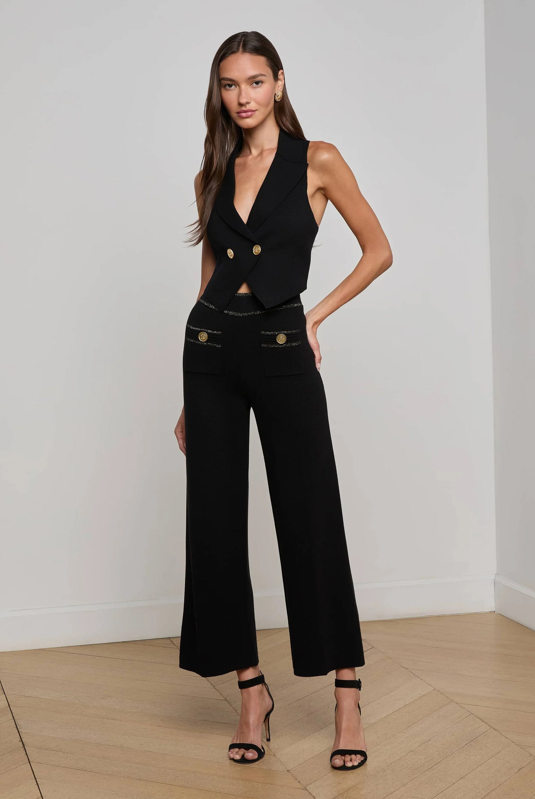 Madrid Wide Leg Knit Pant - Black Gold by L'agence | 25 South Boutiques