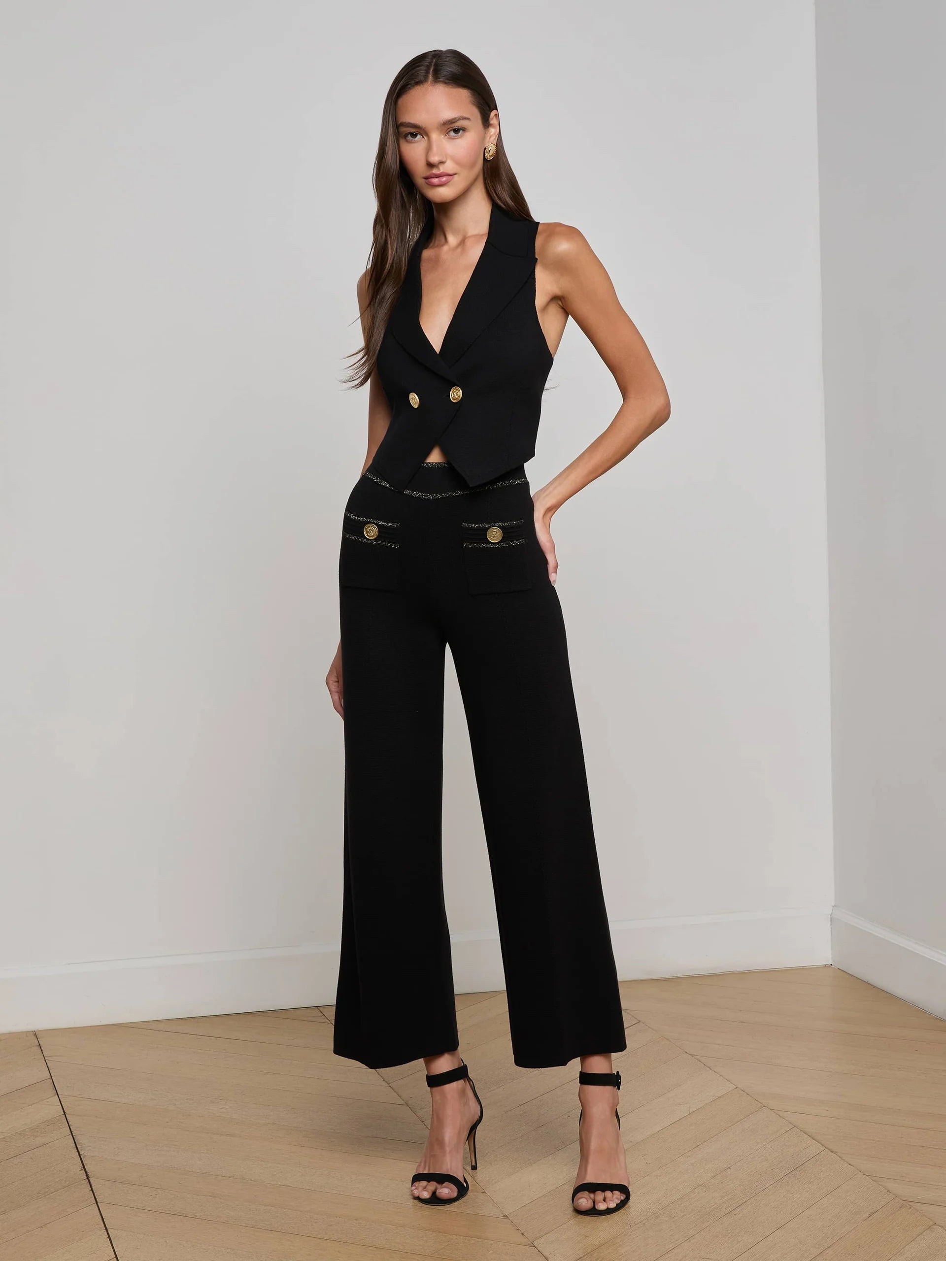 Madrid Wide Leg Knit Pant - Black Gold by L'agence | 25 South Boutiques