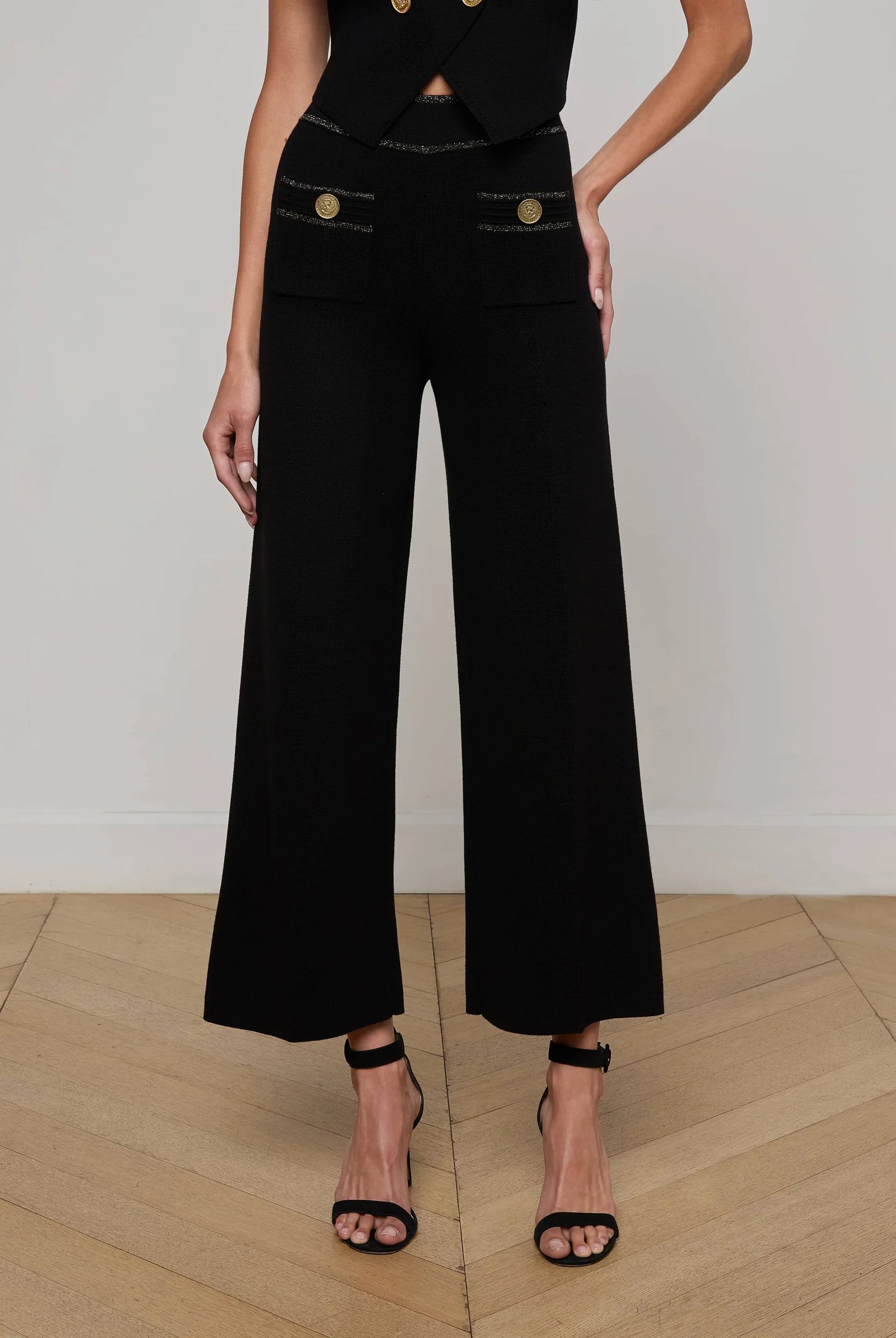 Madrid Wide Leg Knit Pant - Black Gold by L'agence — alternate view