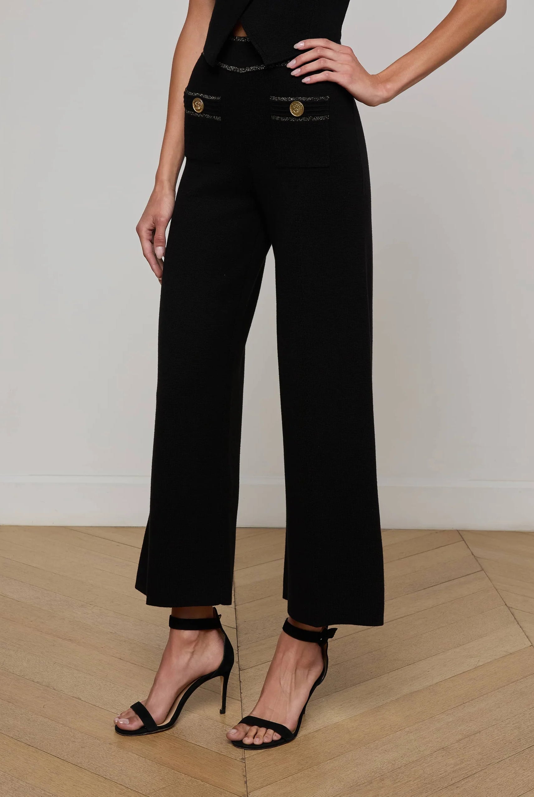 Madrid Wide Leg Knit Pant - Black Gold by L'agence — view 3