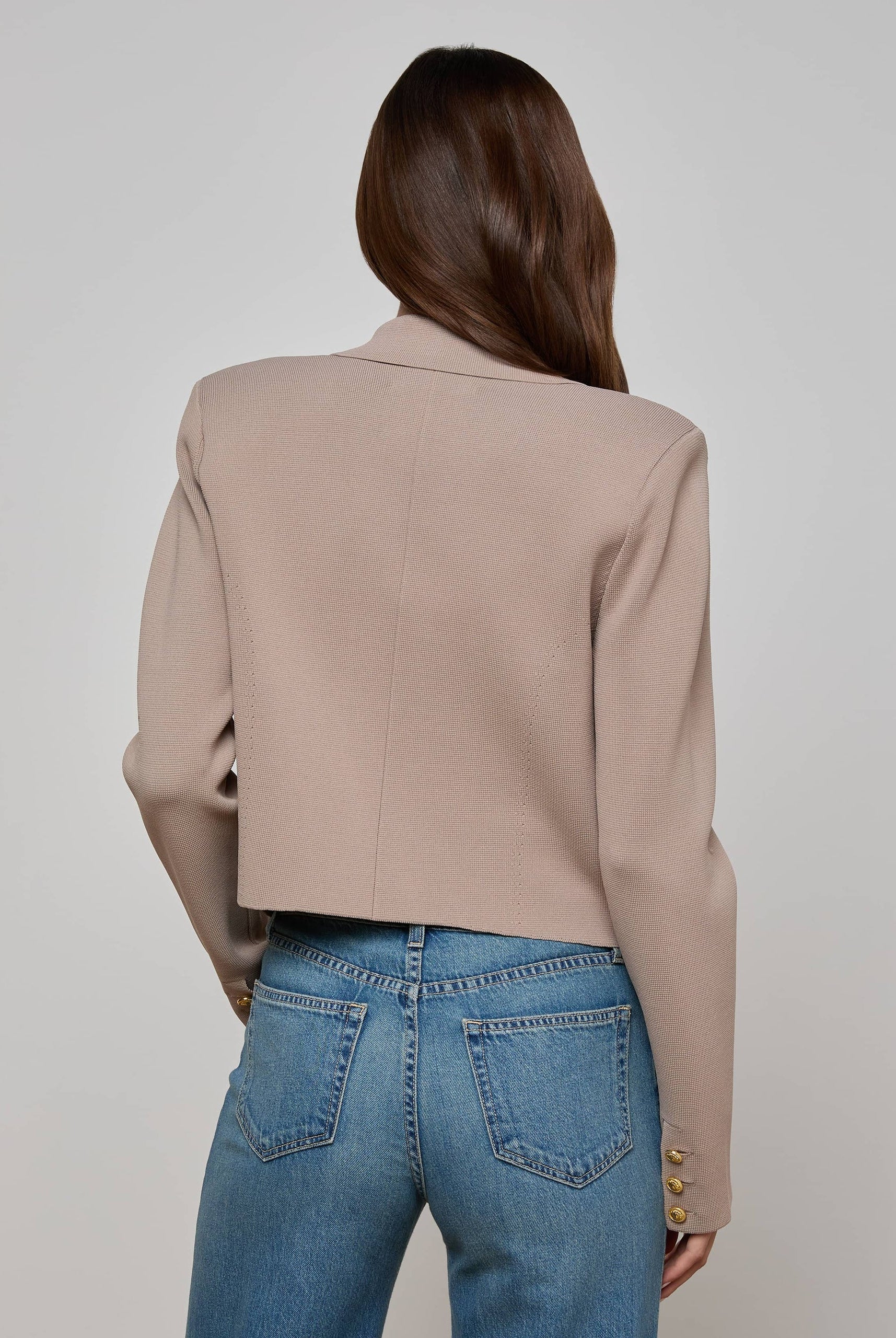 Elio Cropped Knit Blazer - Pale Khaki / Gold by L'agence — view 3