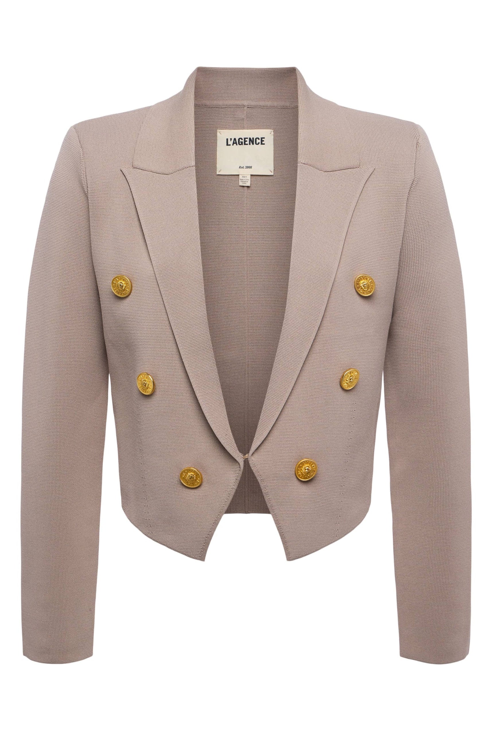 Elio Cropped Knit Blazer - Pale Khaki / Gold by L'agence — view 5