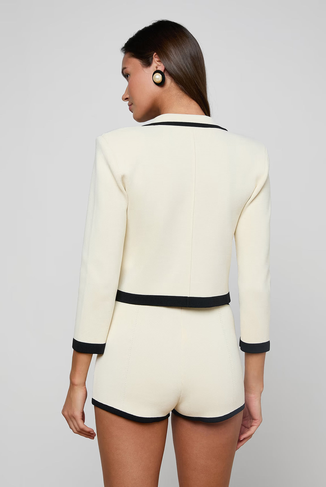 Janu Cropped Knit Jacket - Vintage White Black by L'agence — view 4