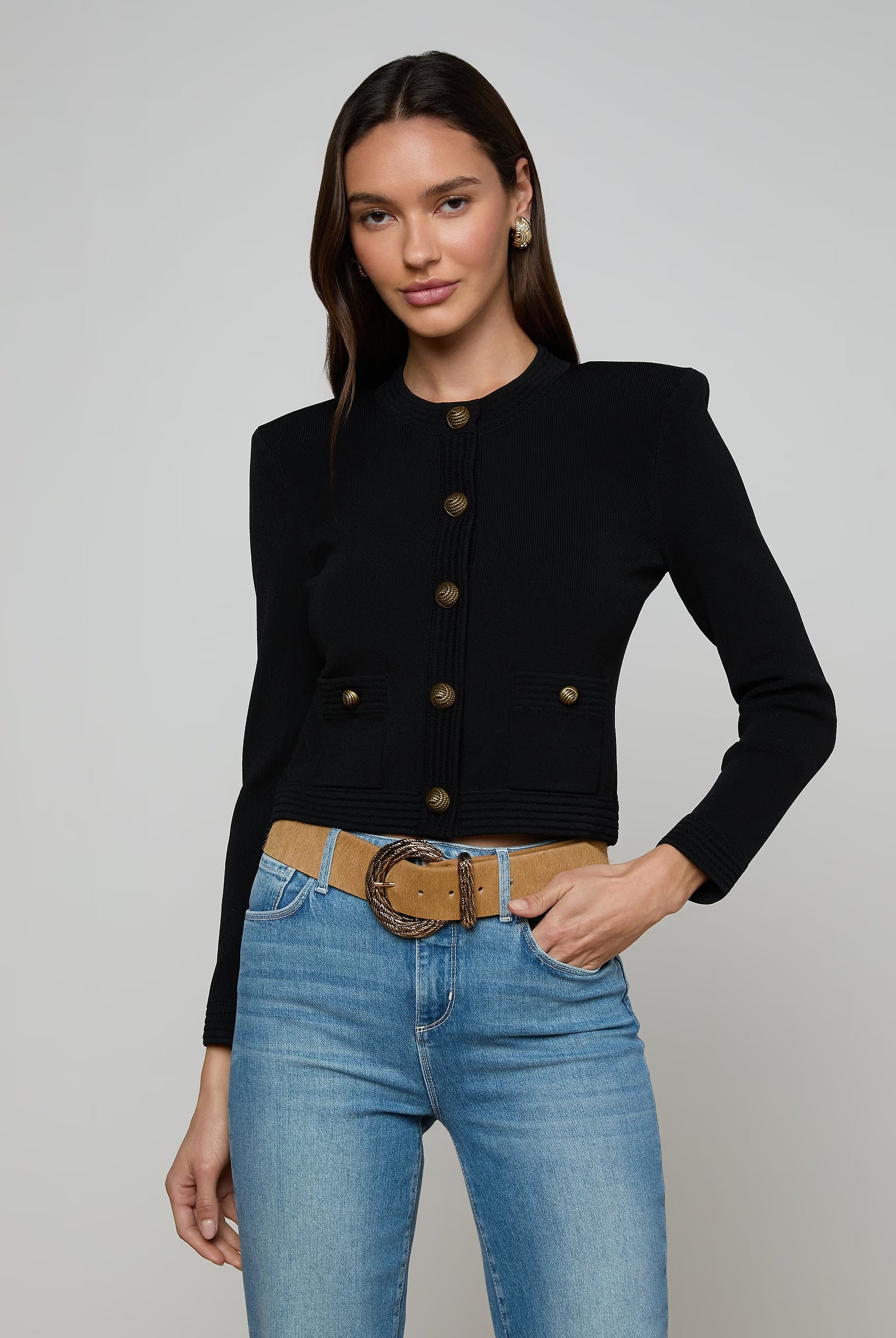 Patsy Cropped Cardigan - Black Gold by L'agence | 25 South Boutiques