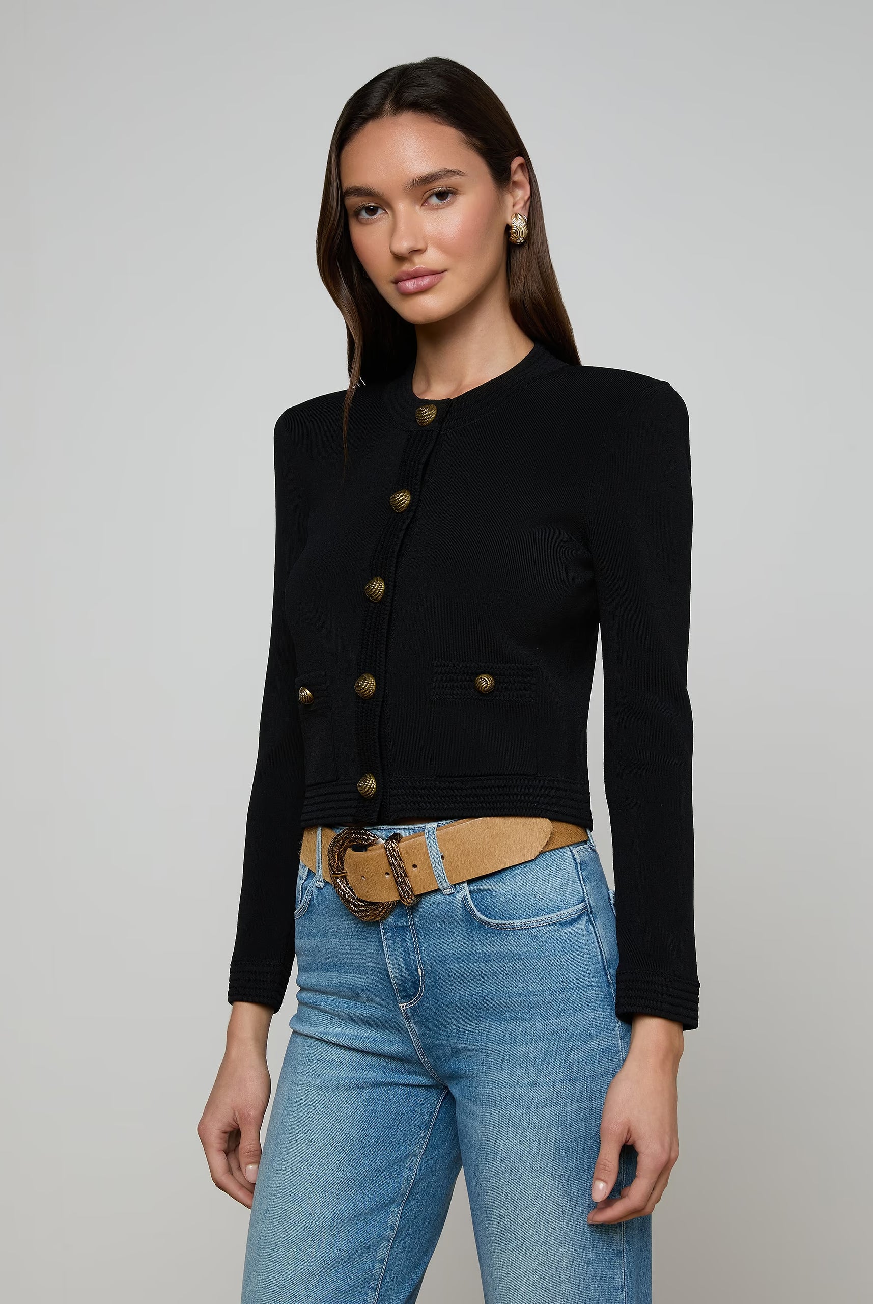 Patsy Cropped Cardigan - Black Gold by L'agence — alternate view
