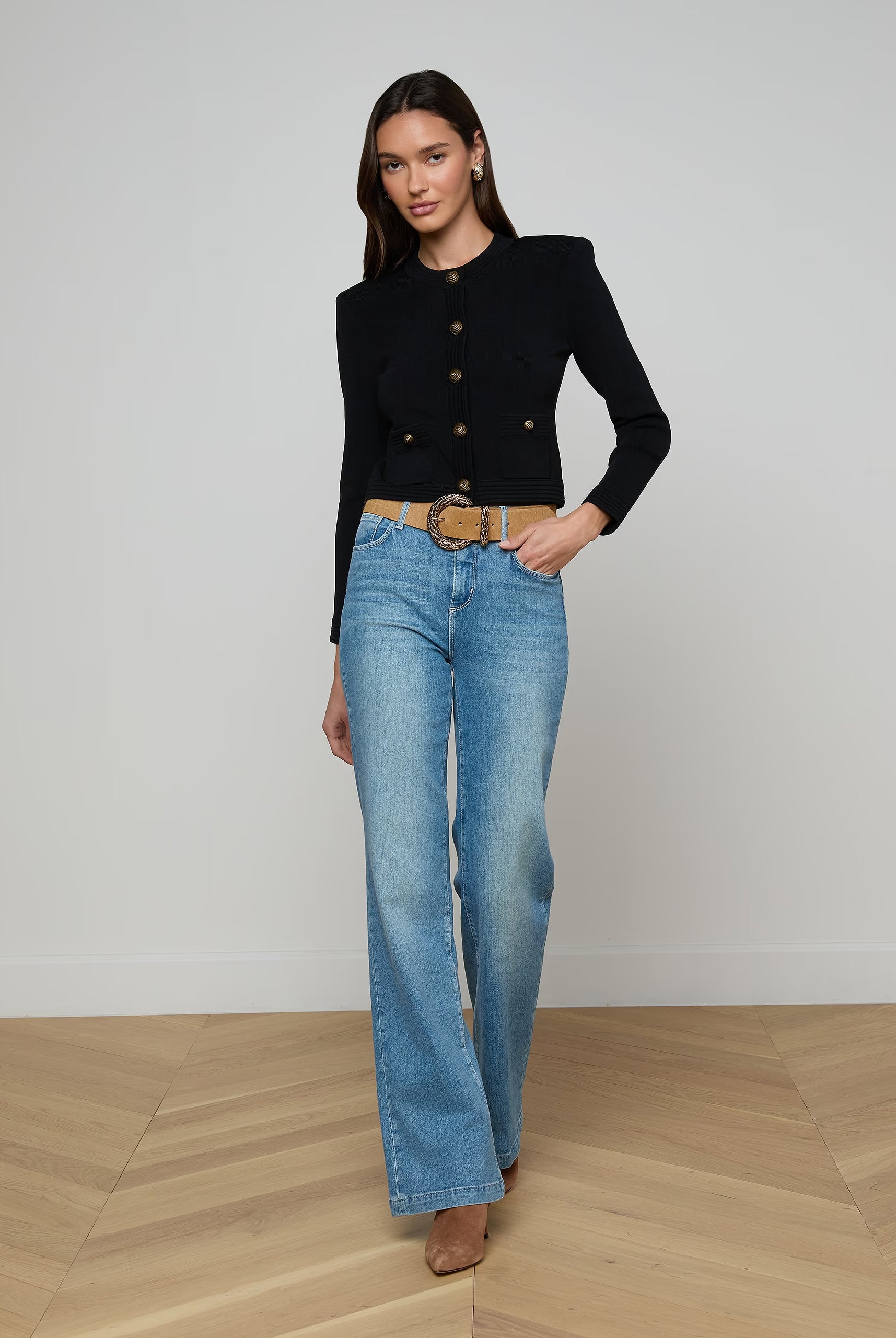 Patsy Cropped Cardigan - Black Gold by L'agence — view 3