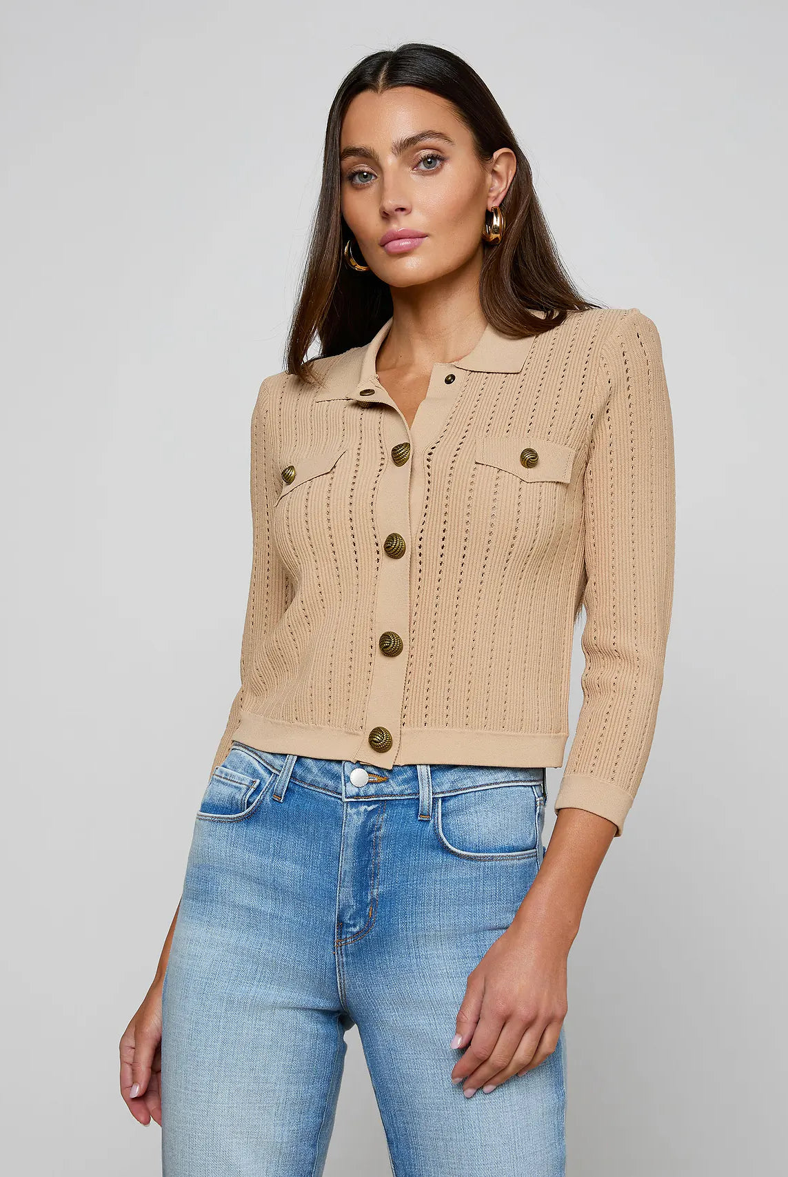 Risa Collared Cardigan - Light Almond Gold by L'agence | 25 South Boutiques