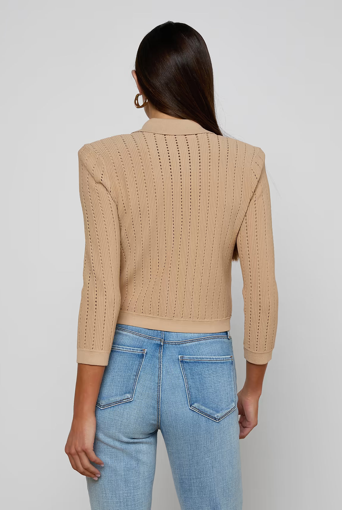 Risa Collared Cardigan - Light Almond Gold by L'agence — view 4