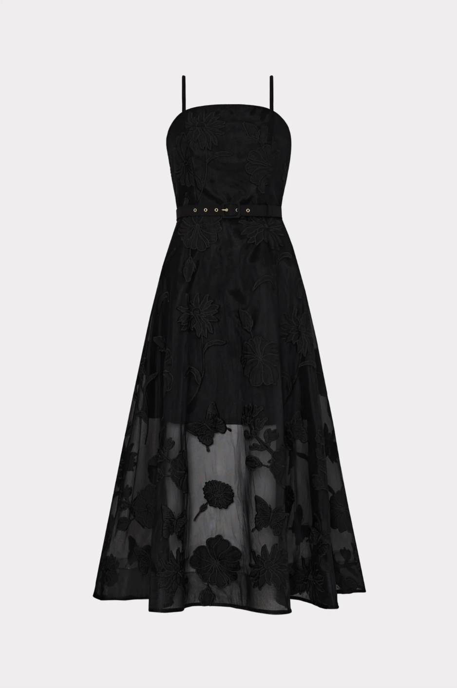 Butterfly Embroidery Spaghetti Strap Dress - Black by Milly — view 3