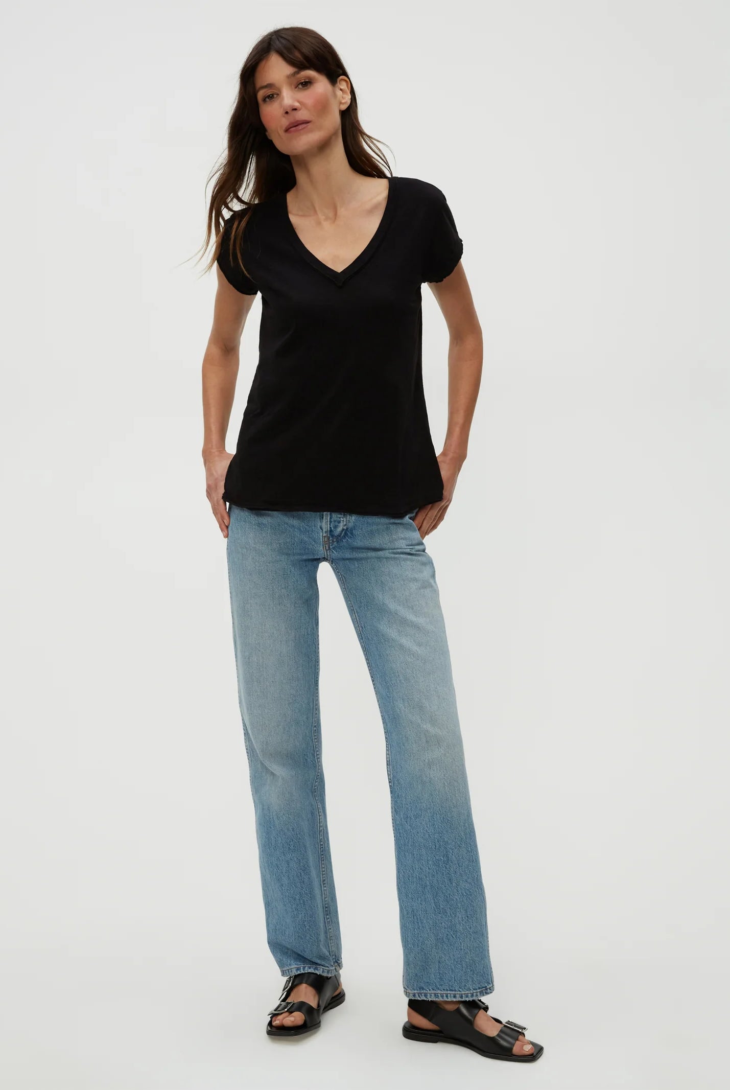 Baxter V Neck Tee - Black by Michael Stars — alternate view