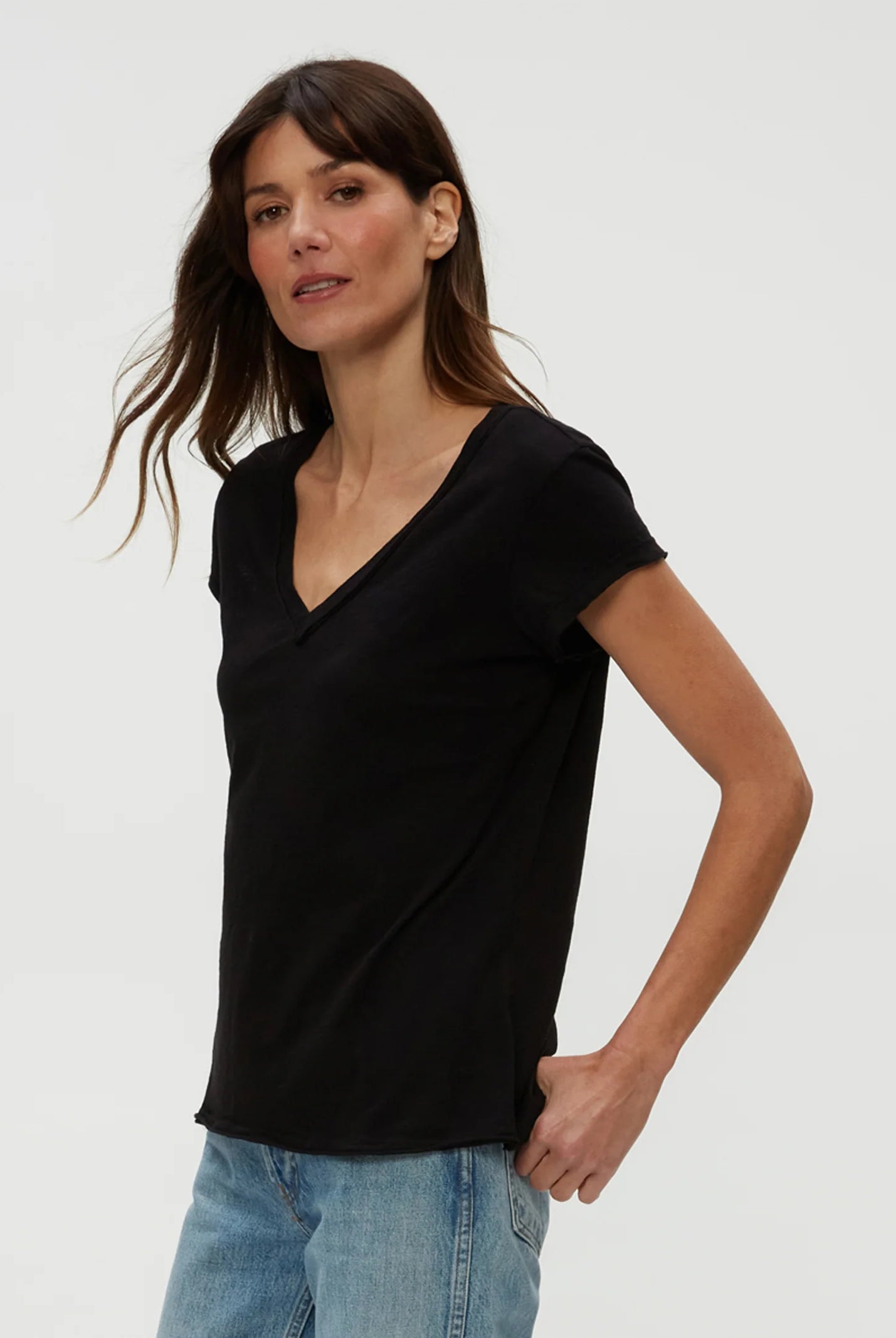 Baxter V Neck Tee - Black by Michael Stars — view 3
