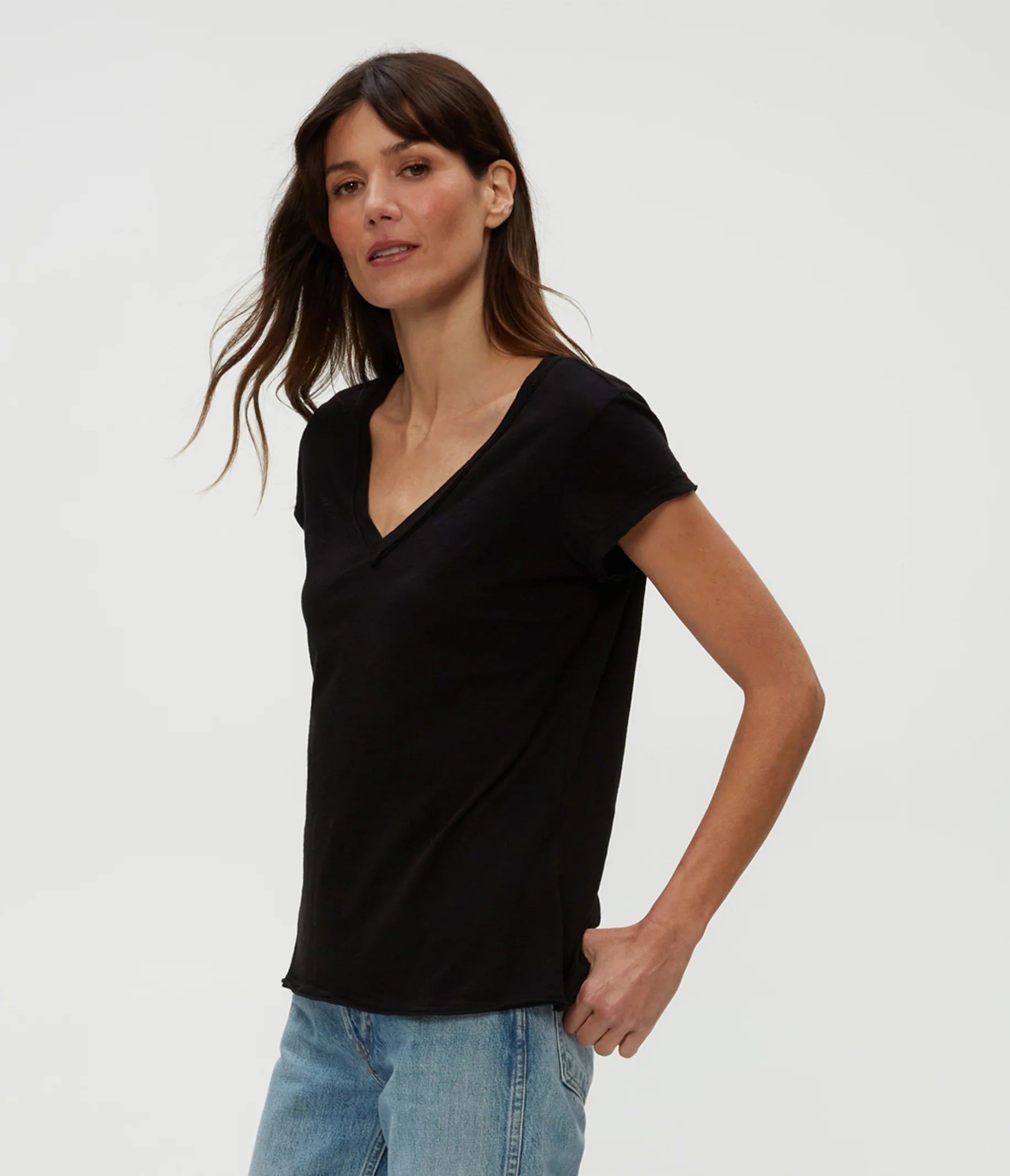 Baxter V Neck Tee - Black by Michael Stars — view 3