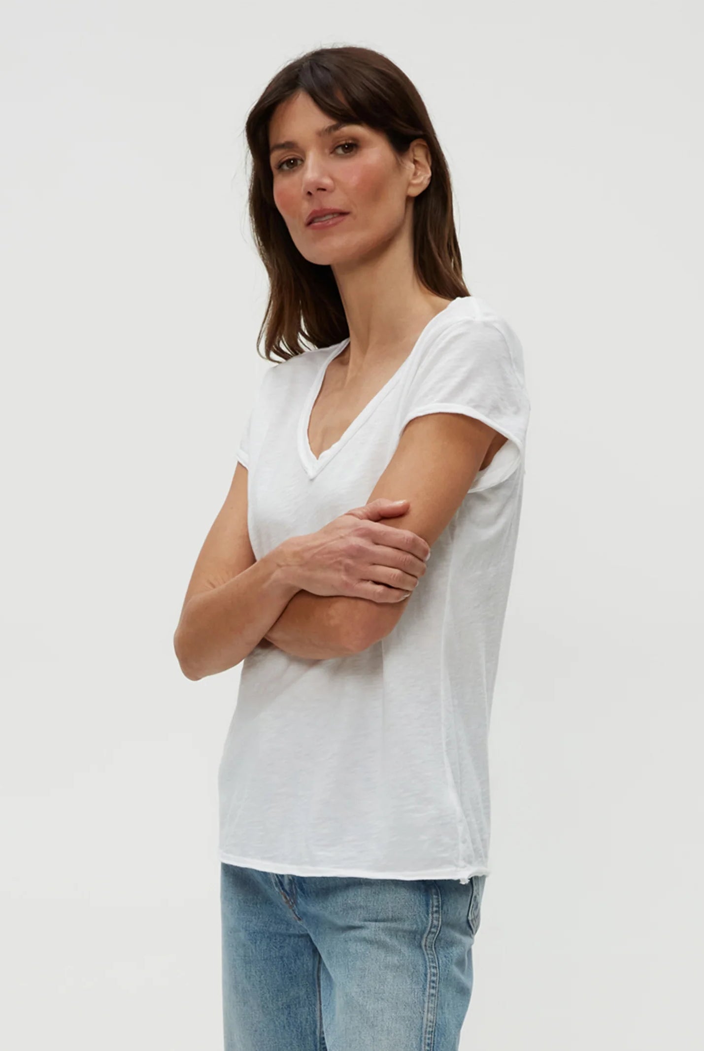 Baxter V Neck Tee - White by Michael Stars — view 3