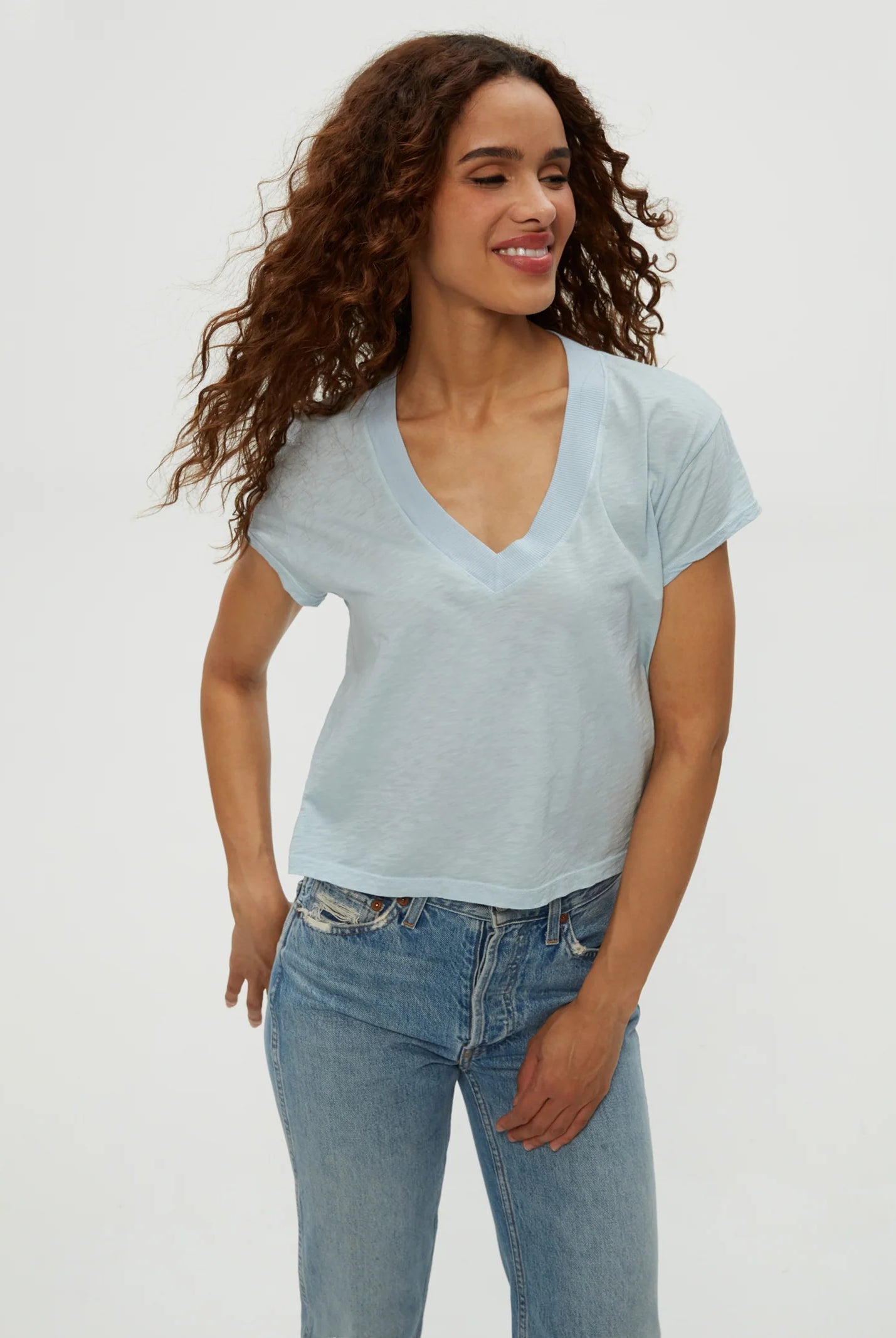 Harlan Cropped V Neck Tee - Fountain by Michael Stars | 25 South Boutiques