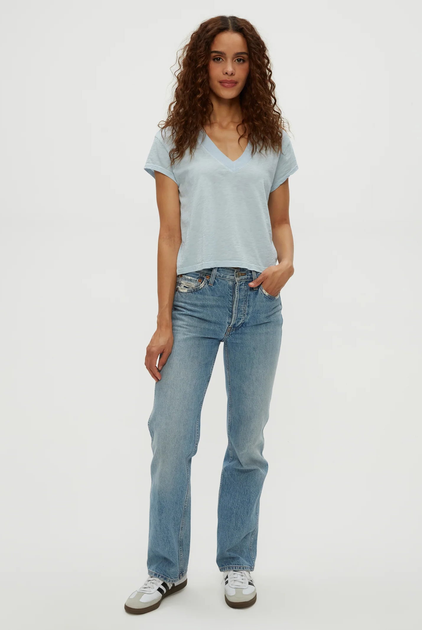 Harlan Cropped V Neck Tee - Fountain by Michael Stars — alternate view