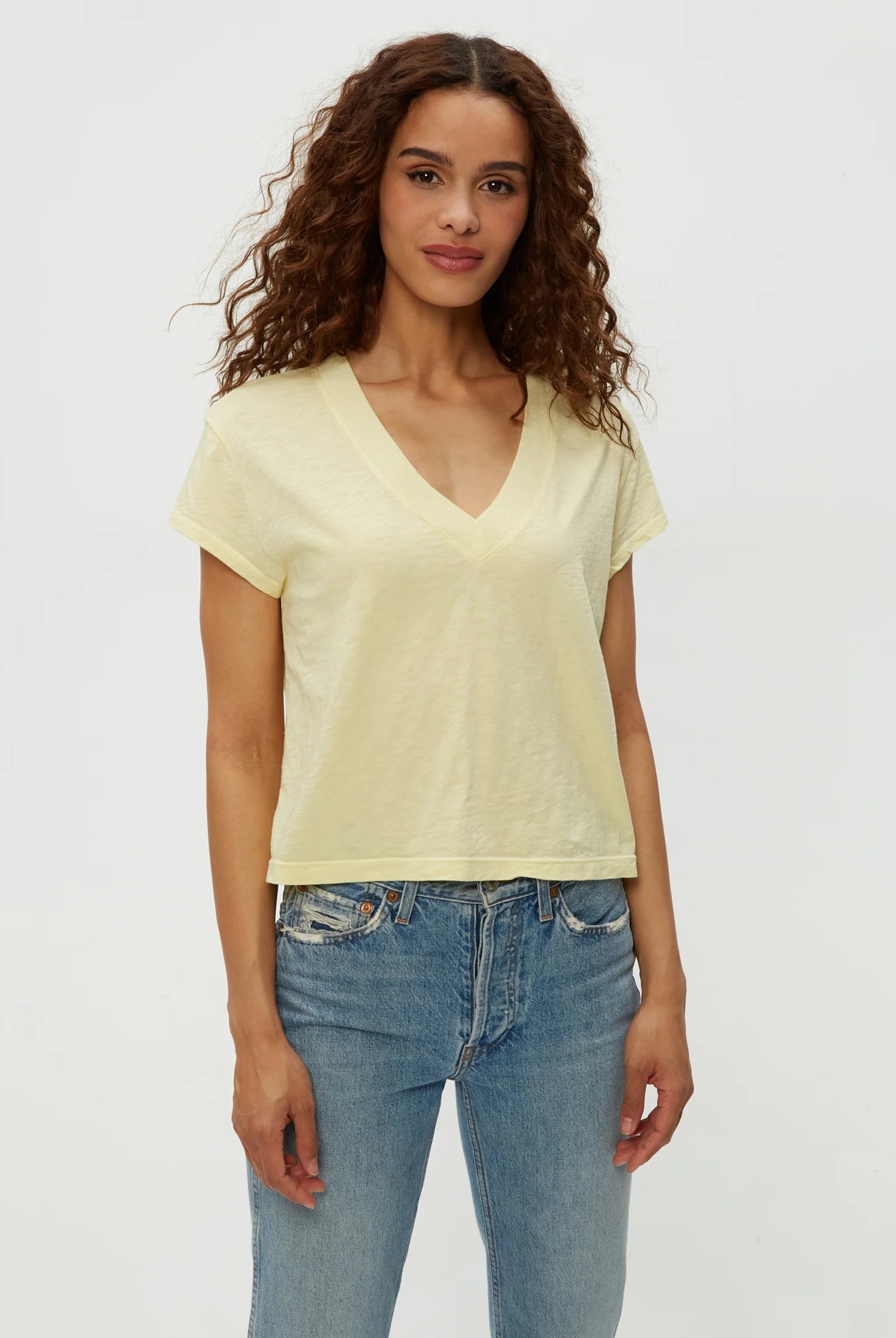 Harlan Cropped V Neck Tee - Lemonade by Michael Stars | 25 South Boutiques