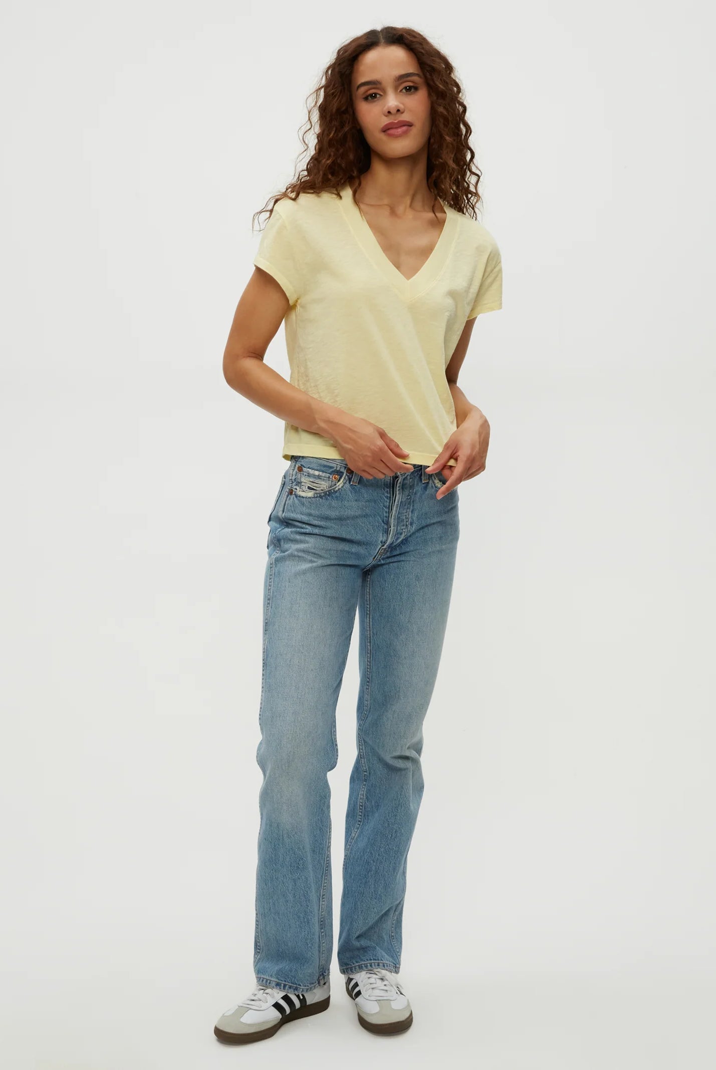 Harlan Cropped V Neck Tee - Lemonade by Michael Stars — alternate view