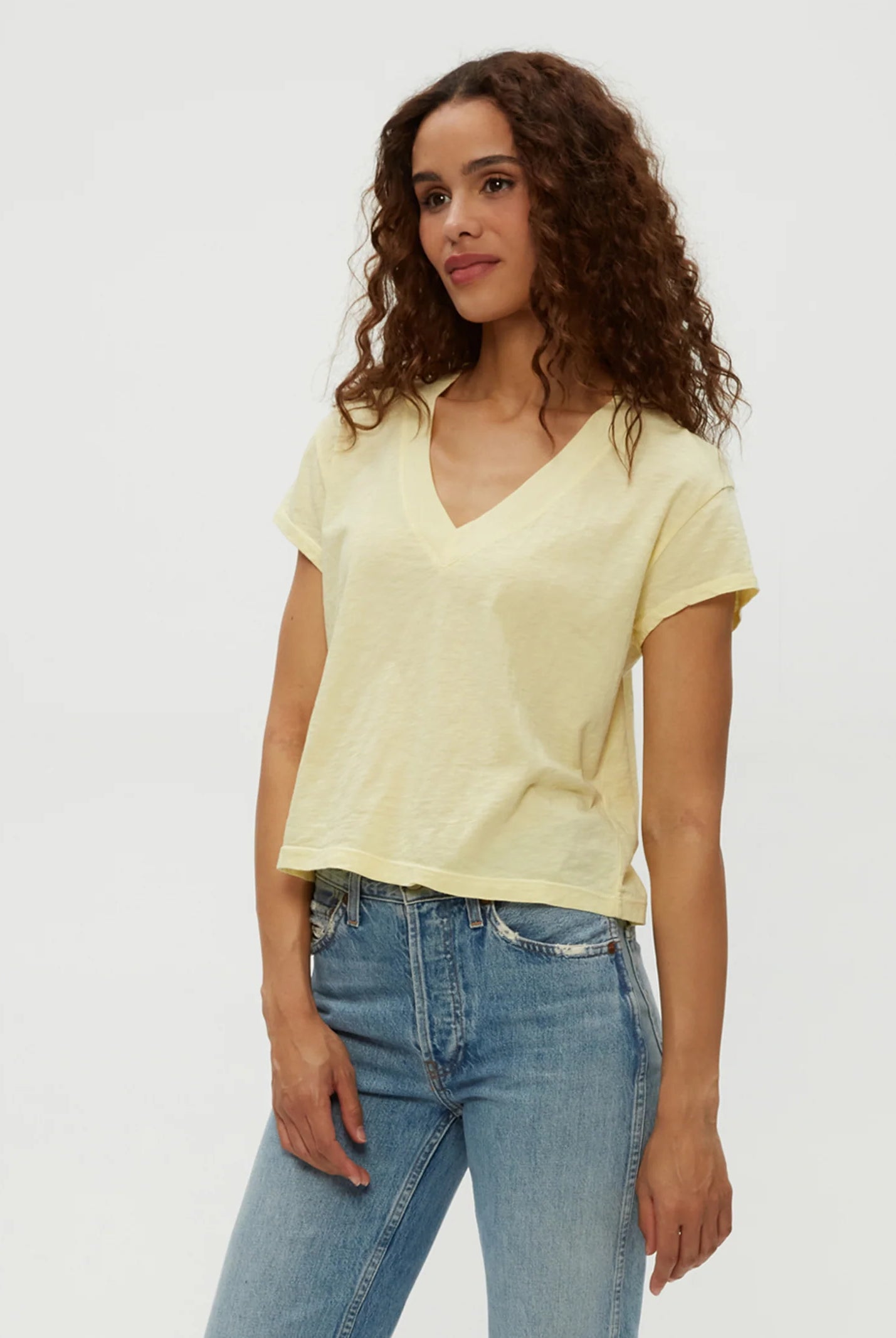 Harlan Cropped V Neck Tee - Lemonade by Michael Stars — view 3