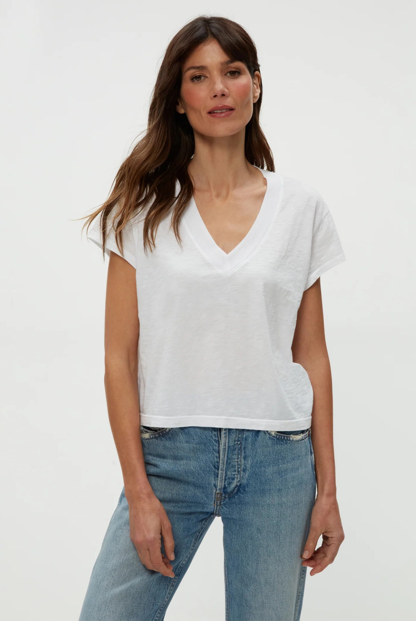 Harlan Cropped V Neck Tee - White by Michael Stars | 25 South Boutiques