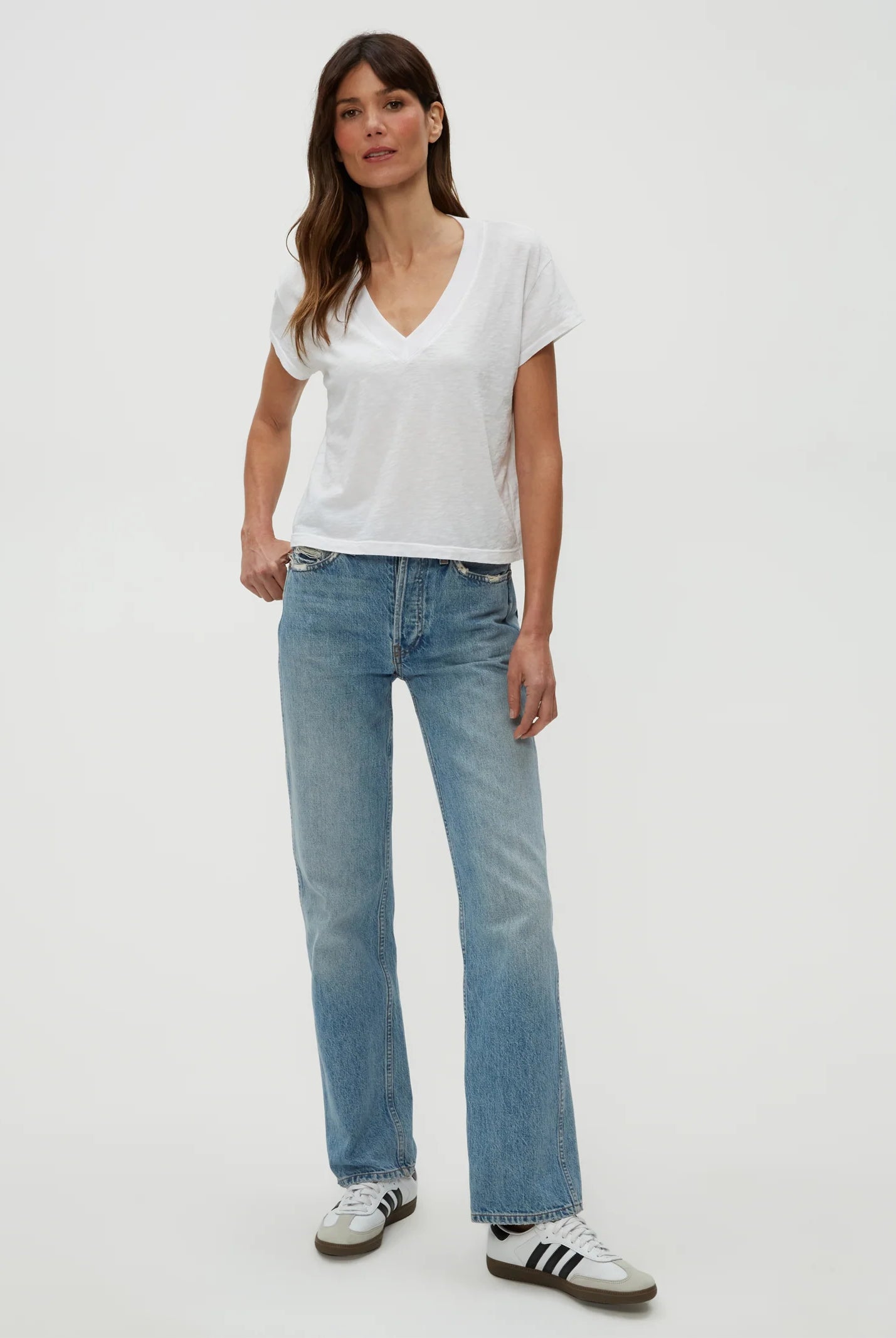 Harlan Cropped V Neck Tee - White by Michael Stars — alternate view