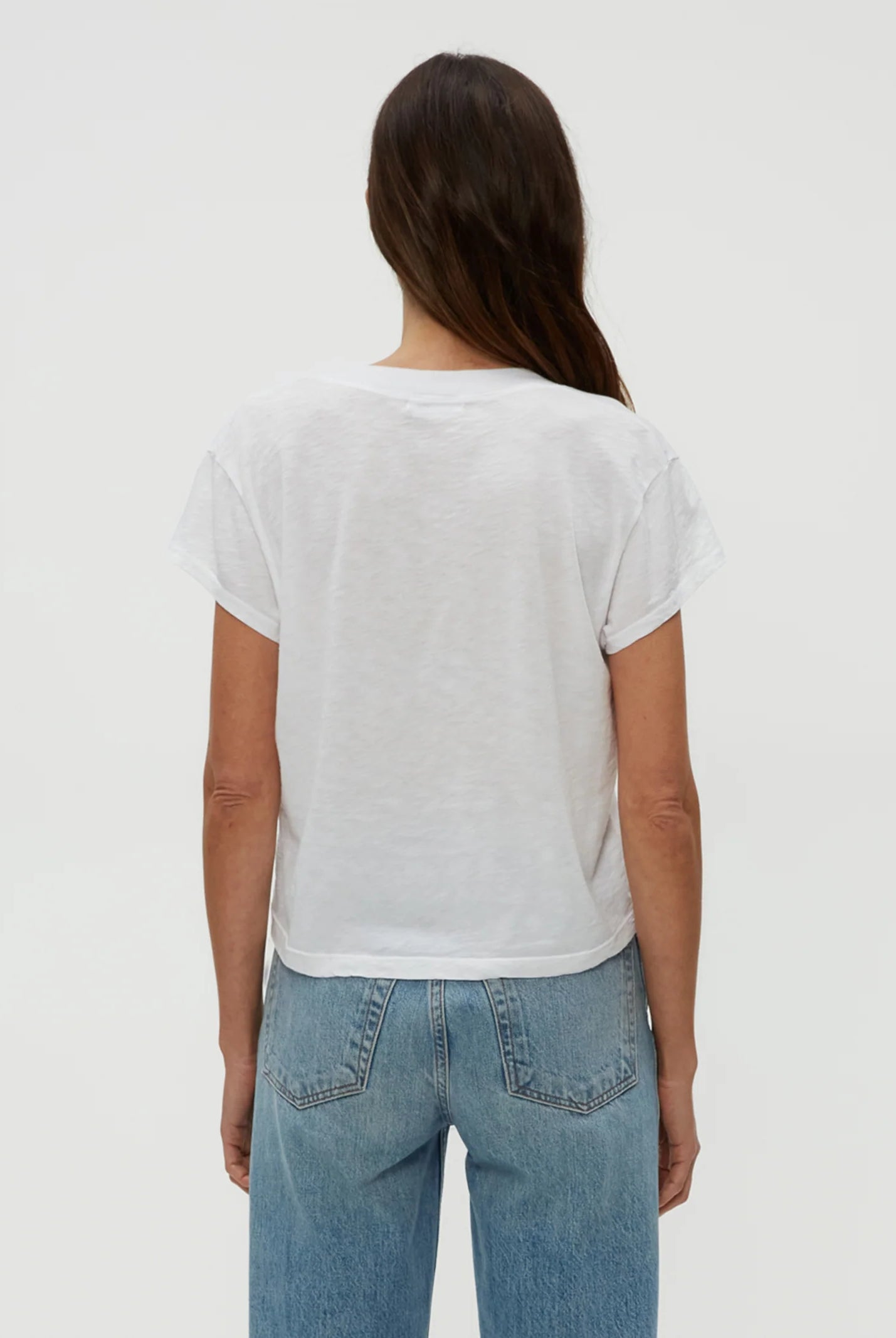 Harlan Cropped V Neck Tee - White by Michael Stars — view 4