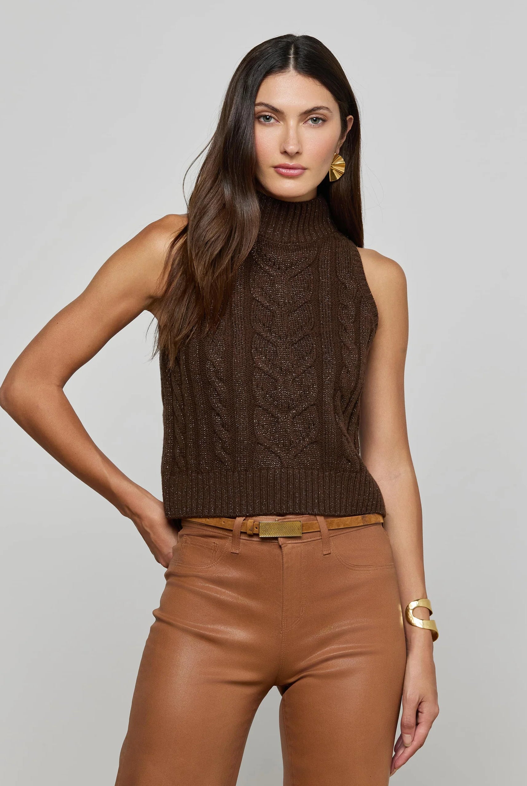 Bellini Cable-Knit Turtleneck - Dark Brown by L'agence | 25 South Boutiques