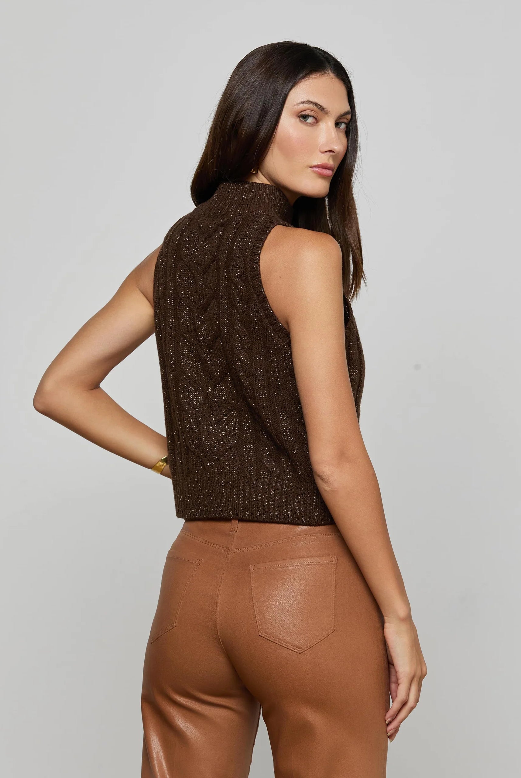 Bellini Cable-Knit Turtleneck - Dark Brown by L'agence — view 4