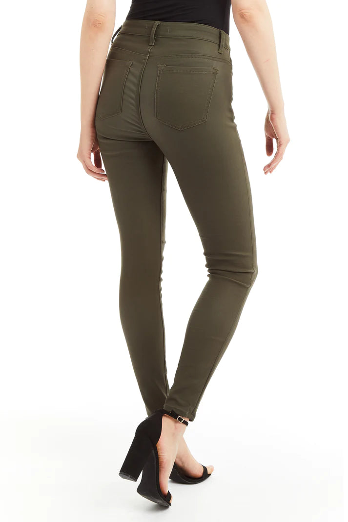 Nina High Rise Coated Skinny - Olive by Tractr — view 3