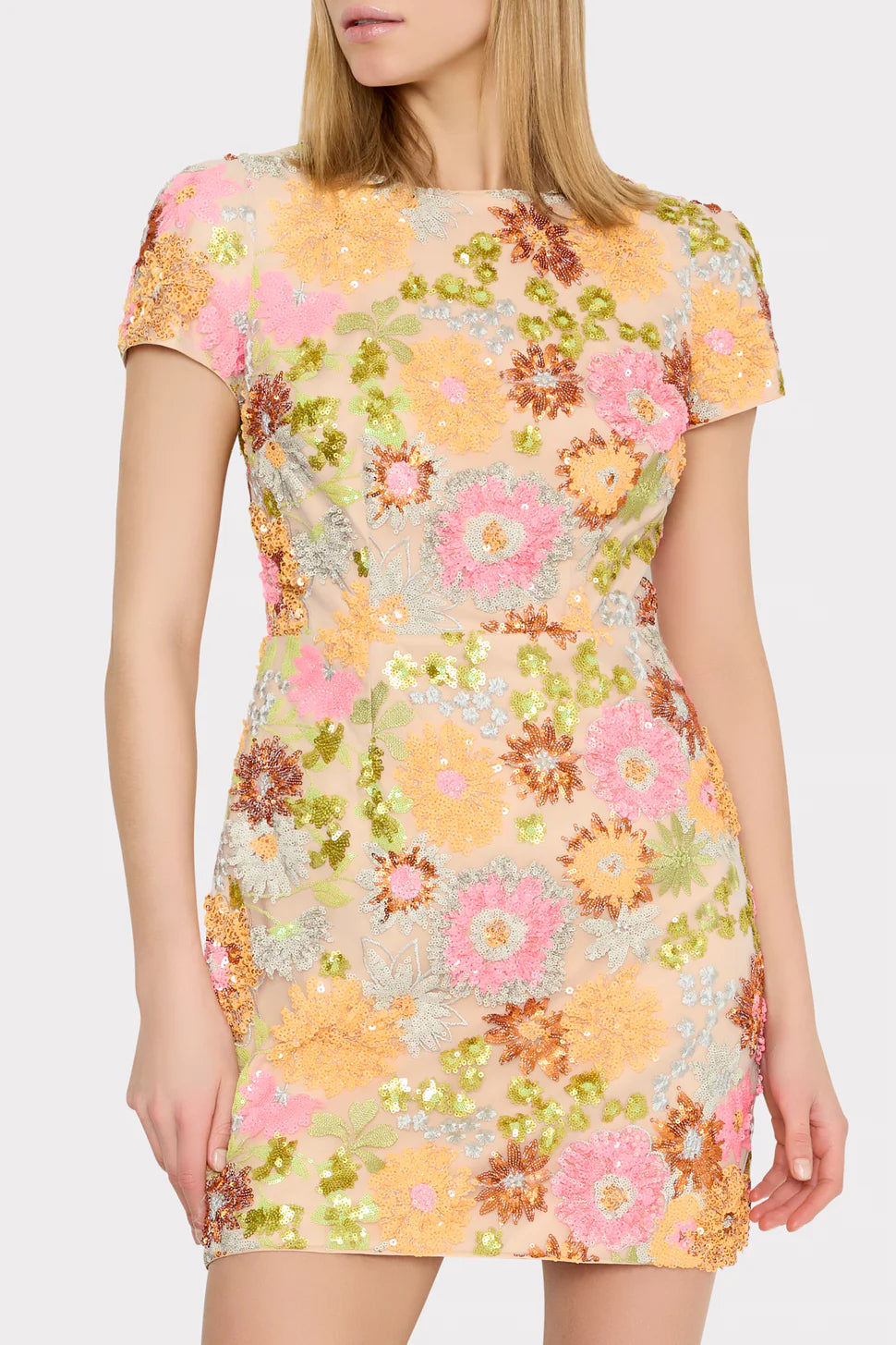 Rowen Floral Blossom Sequin Dress - Orange Multi by Milly — alternate view