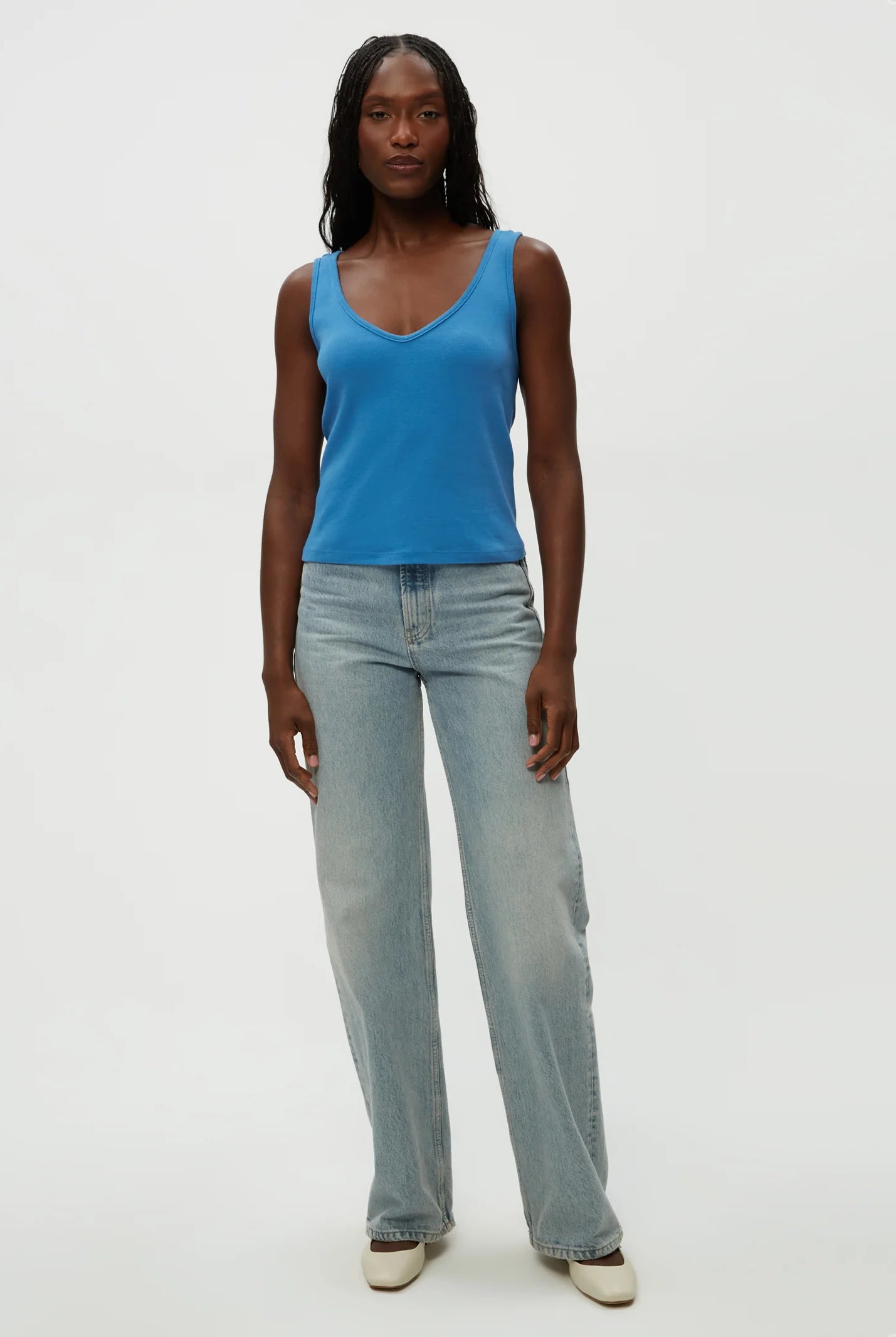 Sloan V Neck Tank - Ocean by Michael Stars — view 3
