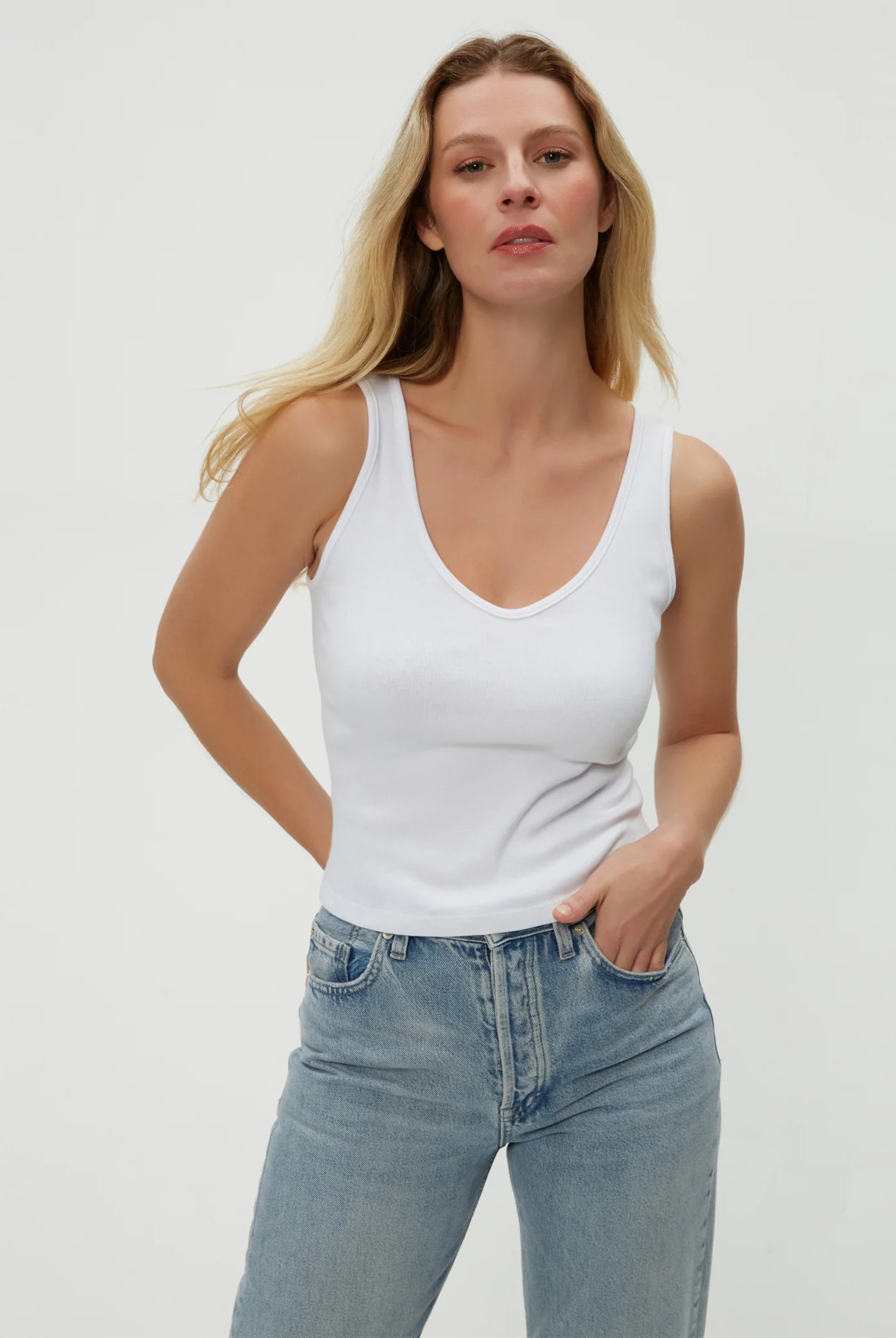 Sloan V Neck Tank - White by Michael Stars | 25 South Boutiques